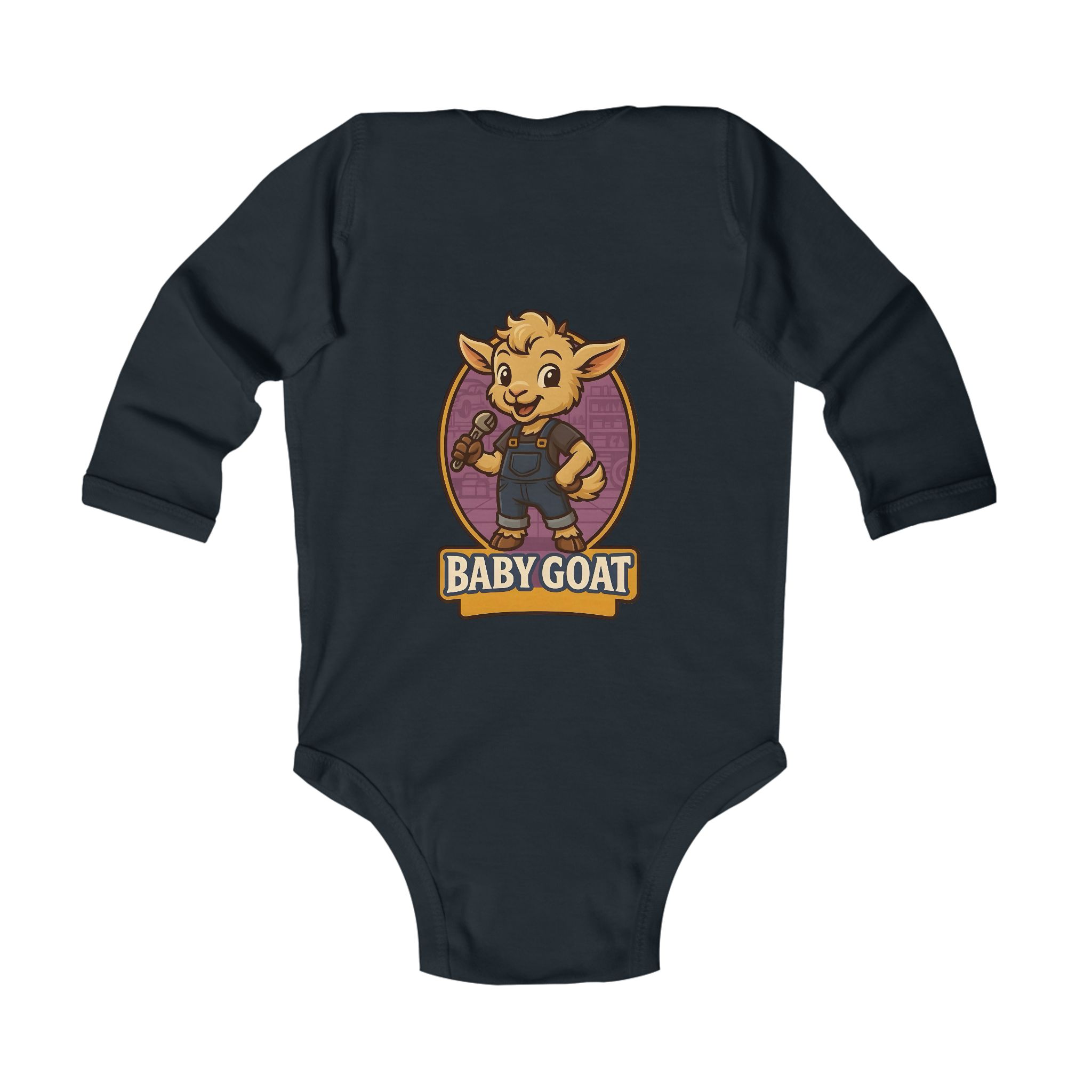 Ollie the Fix-It Baby Goat Infant Bodysuit - Cute Cartoon Kid Goat Graphic - Image 2