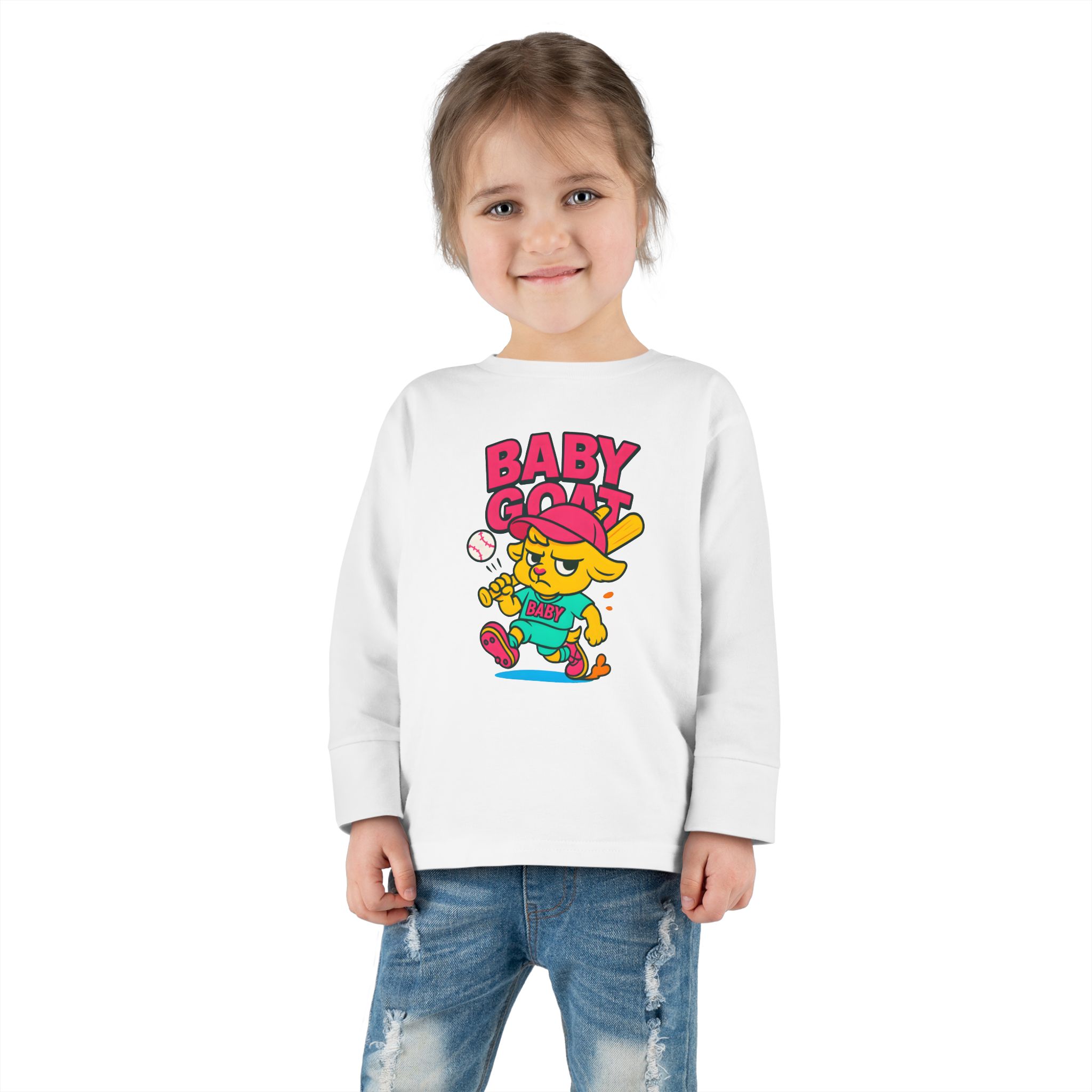 Skye the Cool Queen Baby Goat Toddler Long Sleeve Tee — Cute Cartoon Kid’s Shirt - Image 4