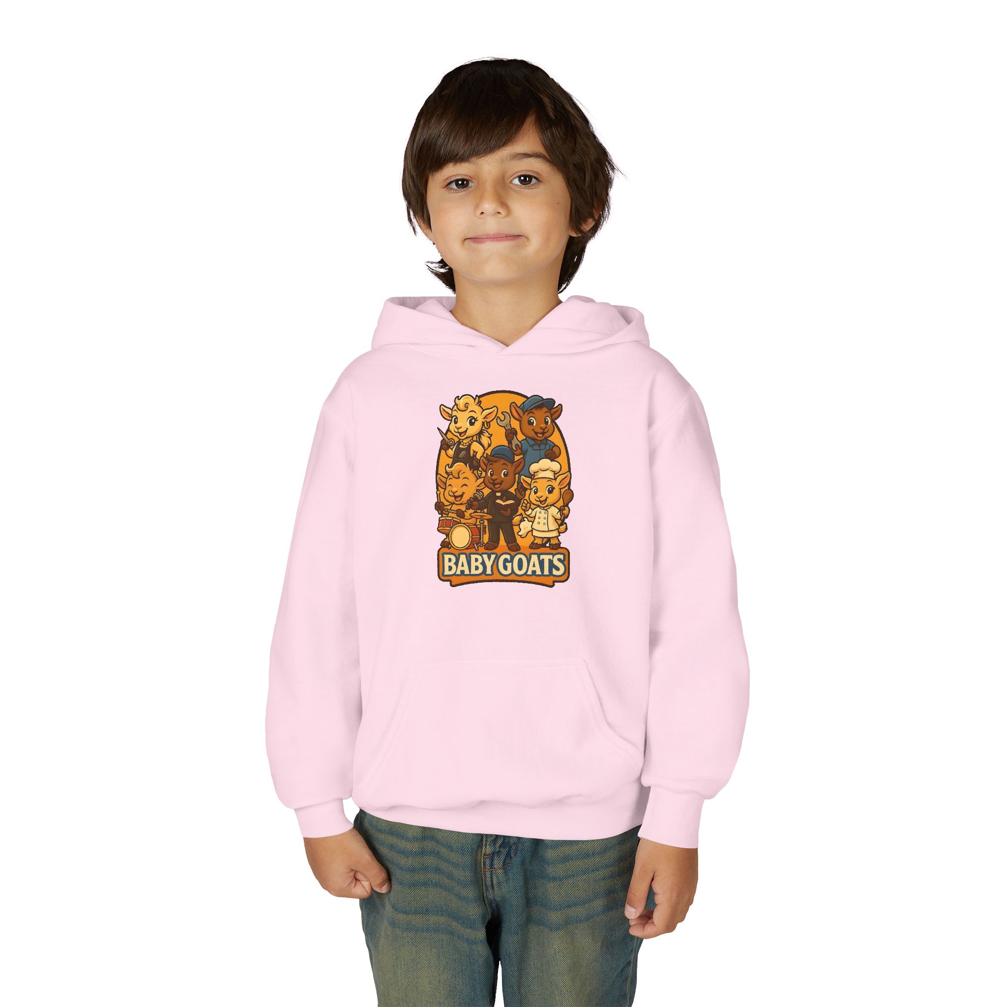 Little Dreamers Youth Heavy Blend Hooded Sweatshirt - Cute "Baby GOATS" Cartoon Band Graphic - Image 20