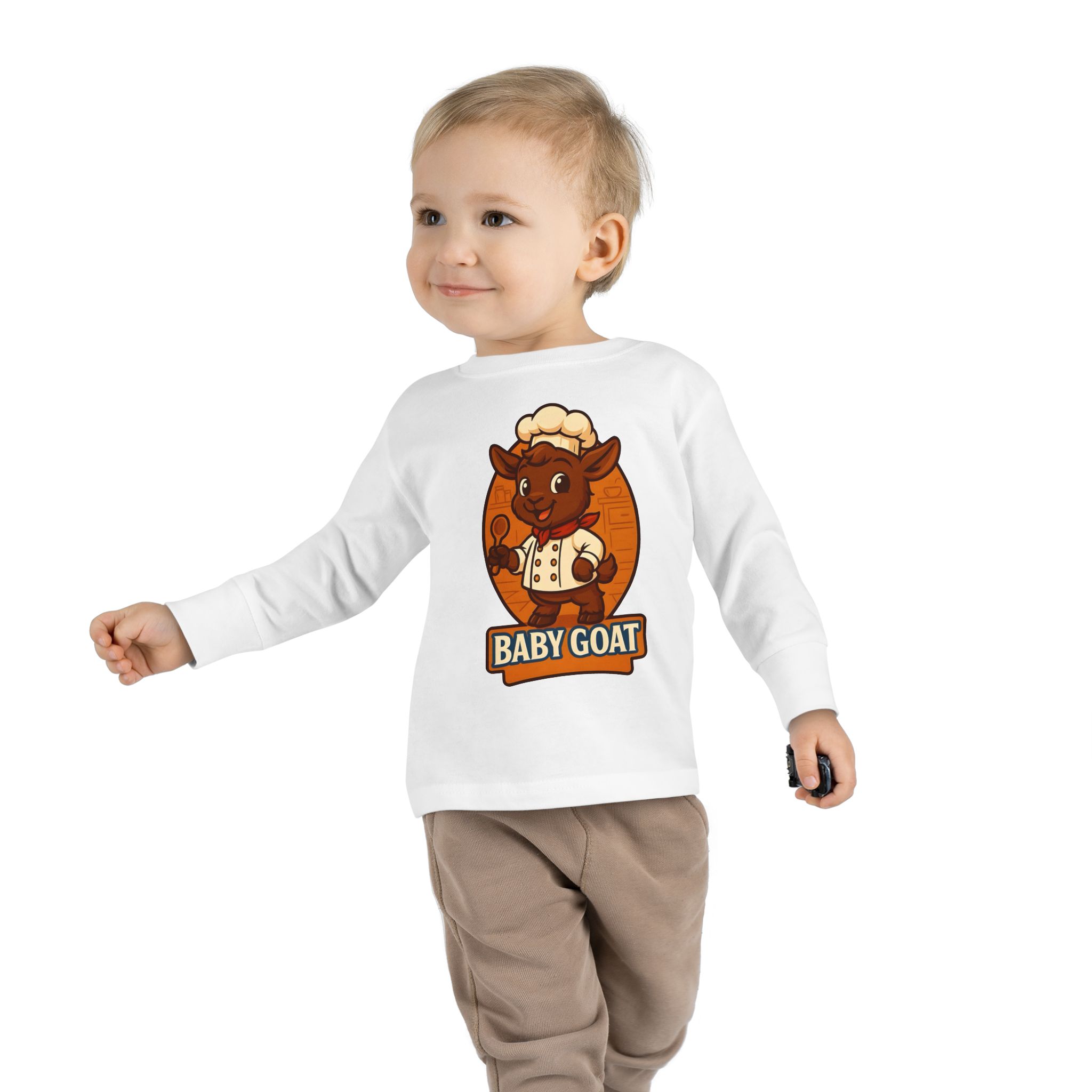Charlie the Chef Toddler Tee — Cute 'Baby Goat' Cartoon Chef Long Sleeve Shirt - Image 3