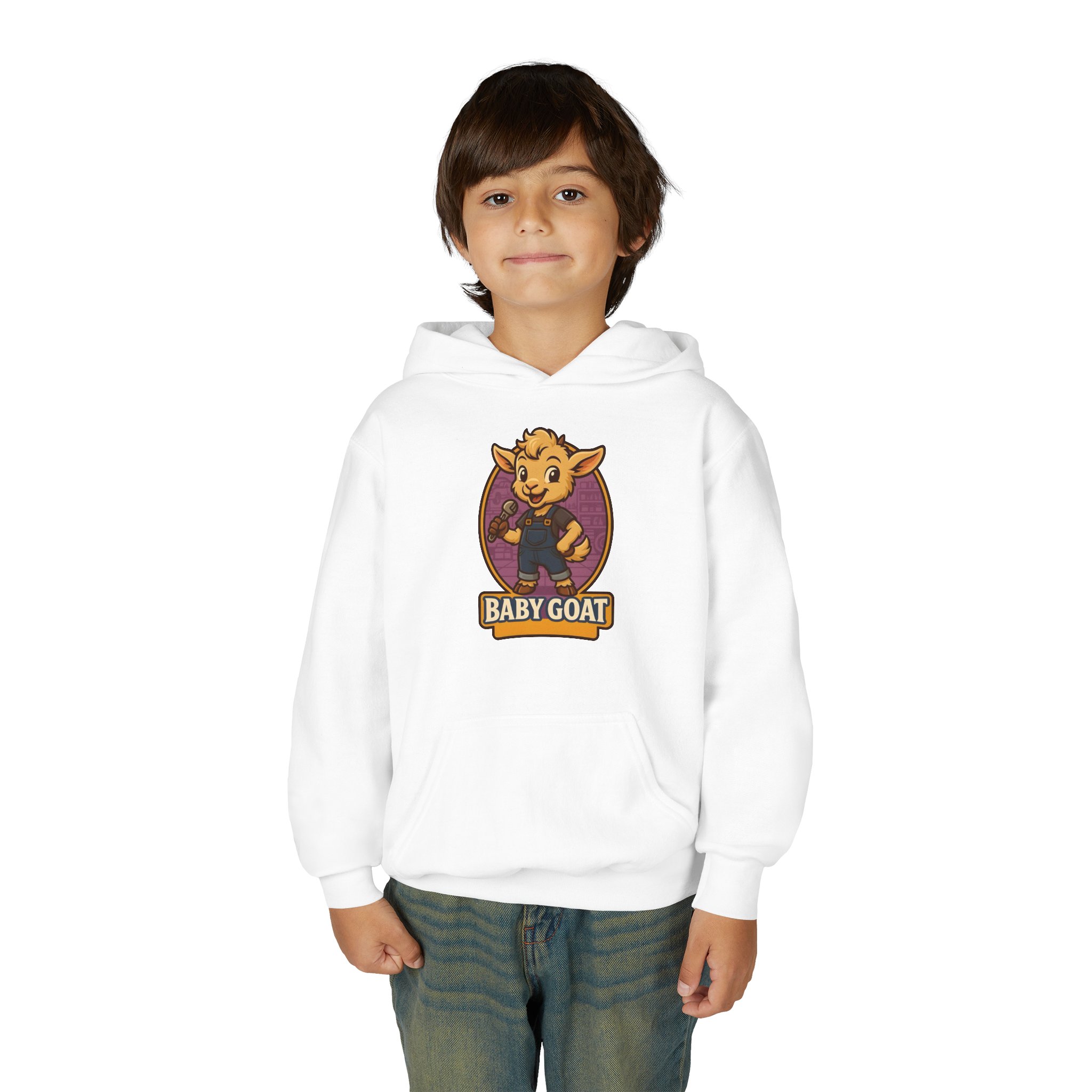 Ollie the Fix-It Goat Youth Hoodie — "Baby Goat" Cartoon Goat Kids Pullover - Image 3