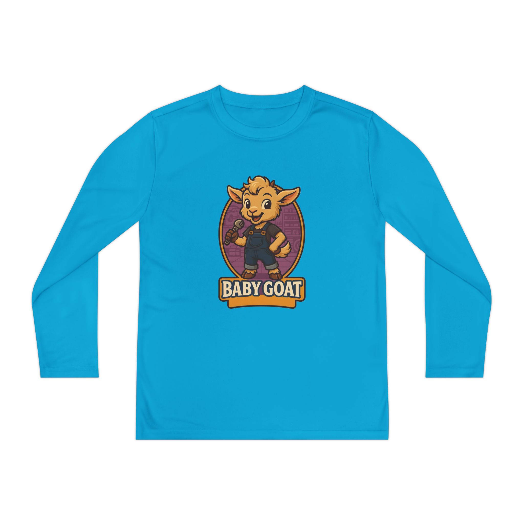 Ollie the Fix-It Baby Goat Youth Long Sleeve Tee — Cute Cartoon Kid’s 'Baby Goat' Shirt - Image 9