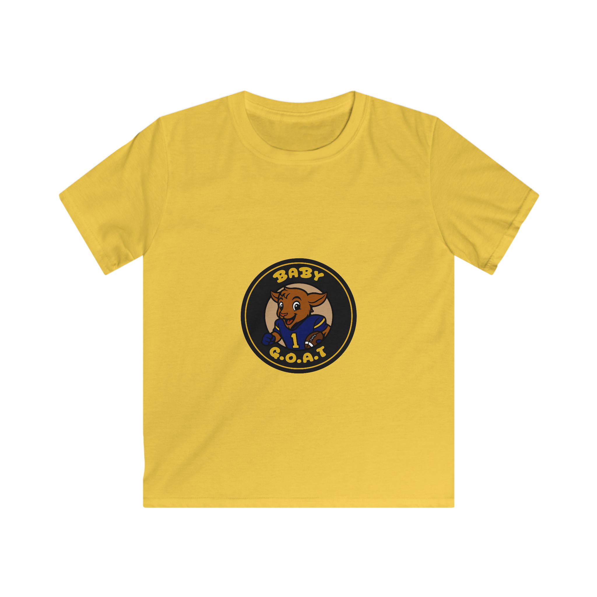 Davon The Touchdown Star Yello Background Kids Tee — "Baby G.O.A.T." Cartoon Goat Graphic - Image 3