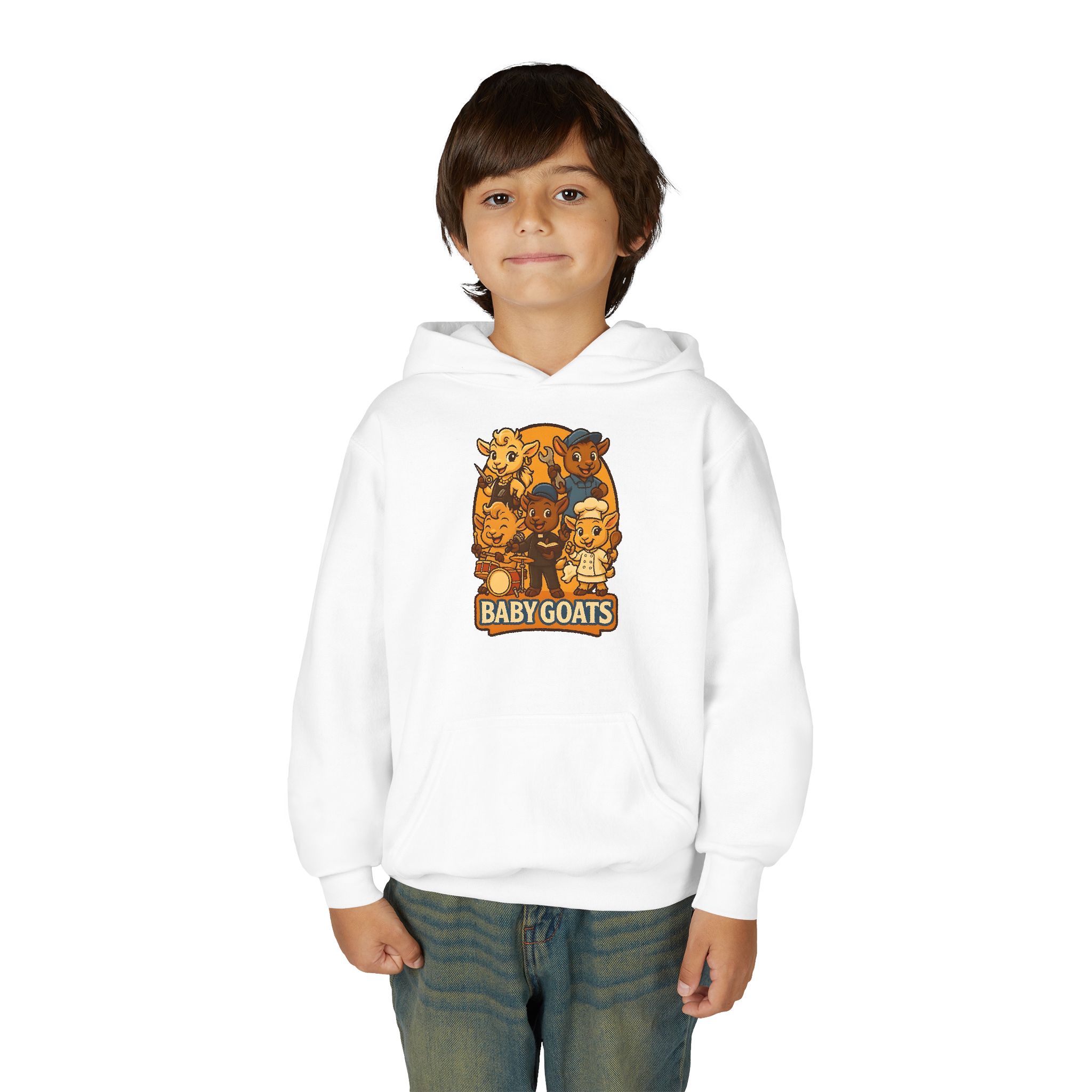 Little Dreamers Youth Heavy Blend Hooded Sweatshirt - Cute "Baby GOATS" Cartoon Band Graphic - Image 7