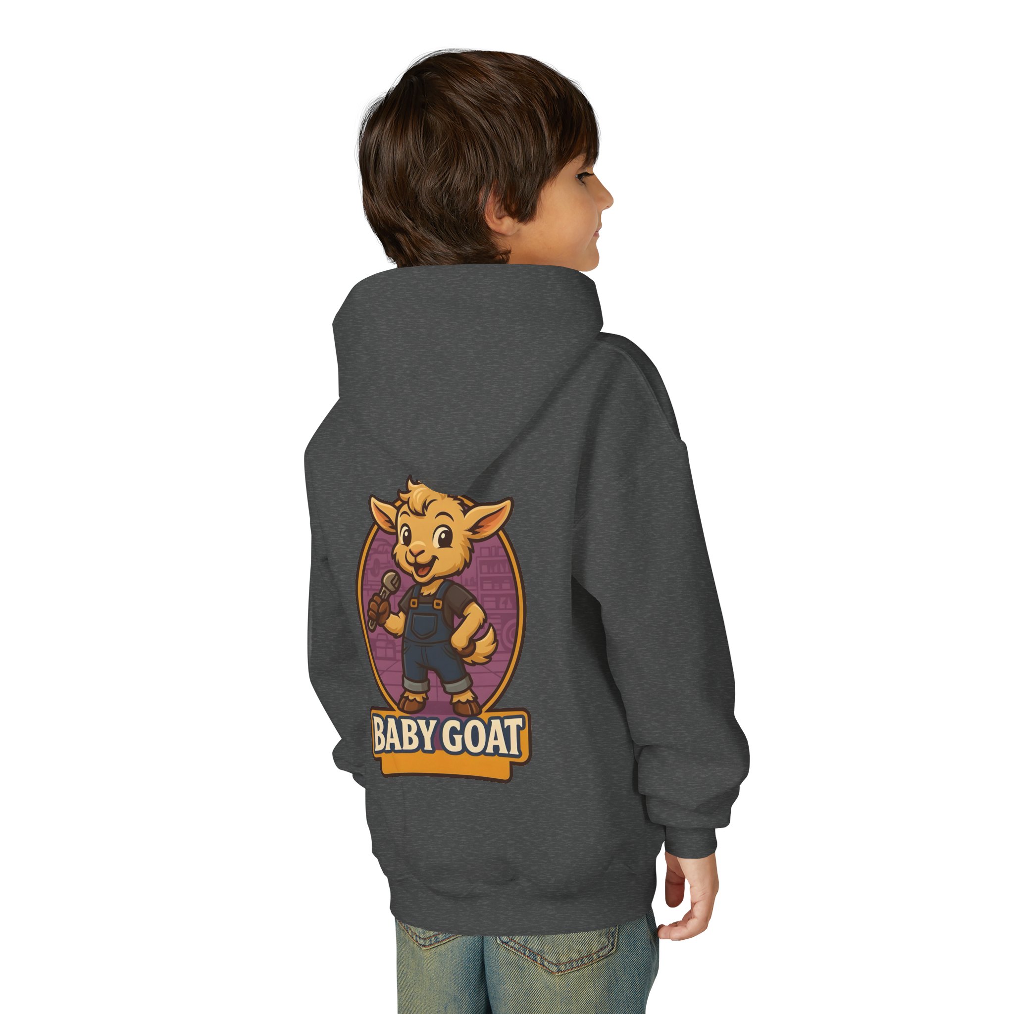 Ollie the Fix-It Goat Youth Hoodie — "Baby Goat" Cartoon Goat Kids Pullover - Image 20