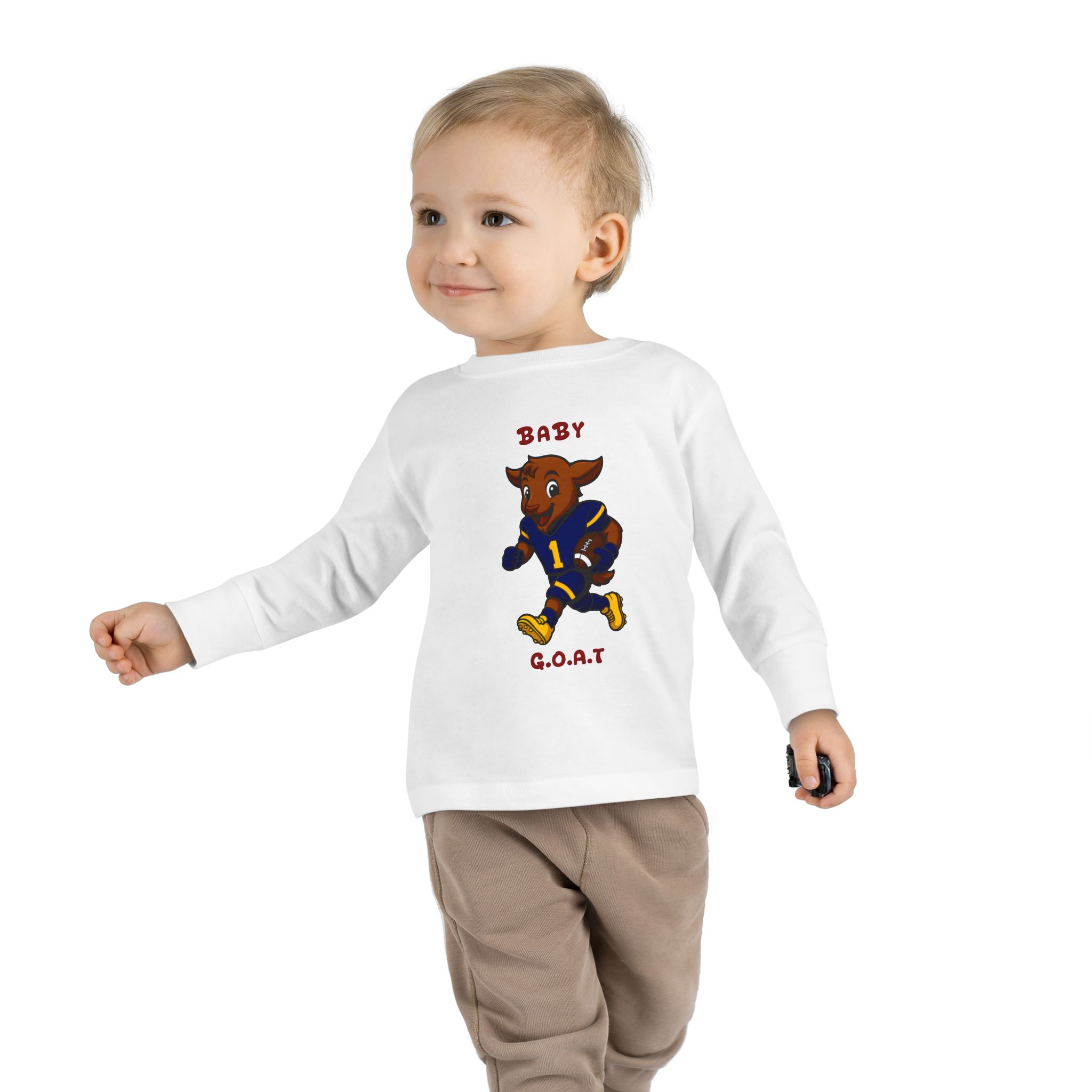 Davon The Touchdown Star In Action Toddler Long Sleeve Tee — "Baby G.O.A.T." Football Goat Graphic - Image 3