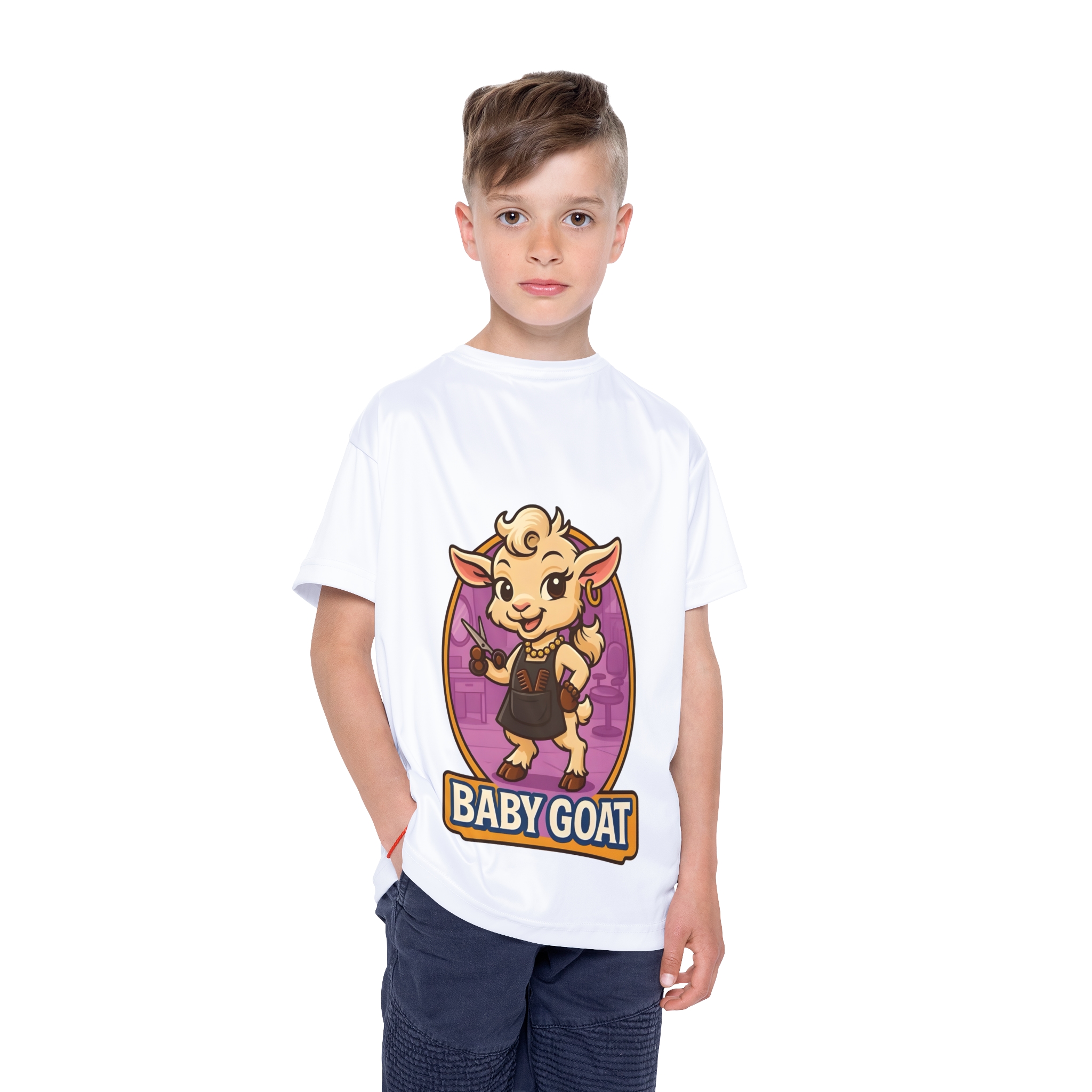 Joy the Stylist Kids Jersey — Cute “Baby Goat” Cartoon Sports Tee - Image 3