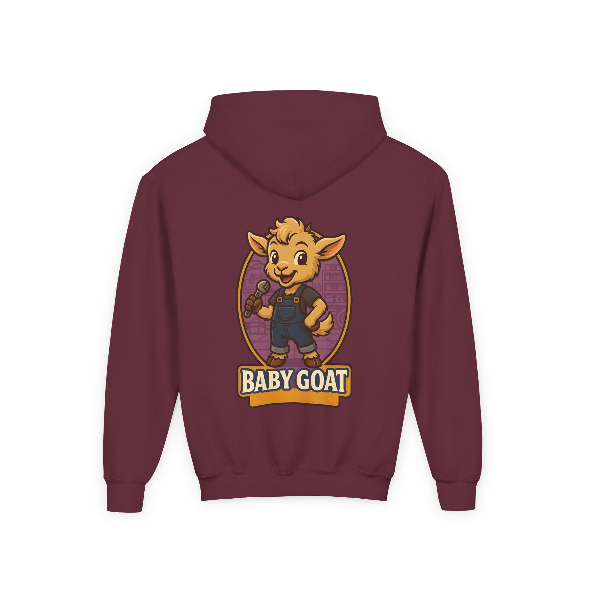 Ollie the Fix-It Goat Youth Hoodie — "Baby Goat" Cartoon Goat Kids Pullover - Image 14