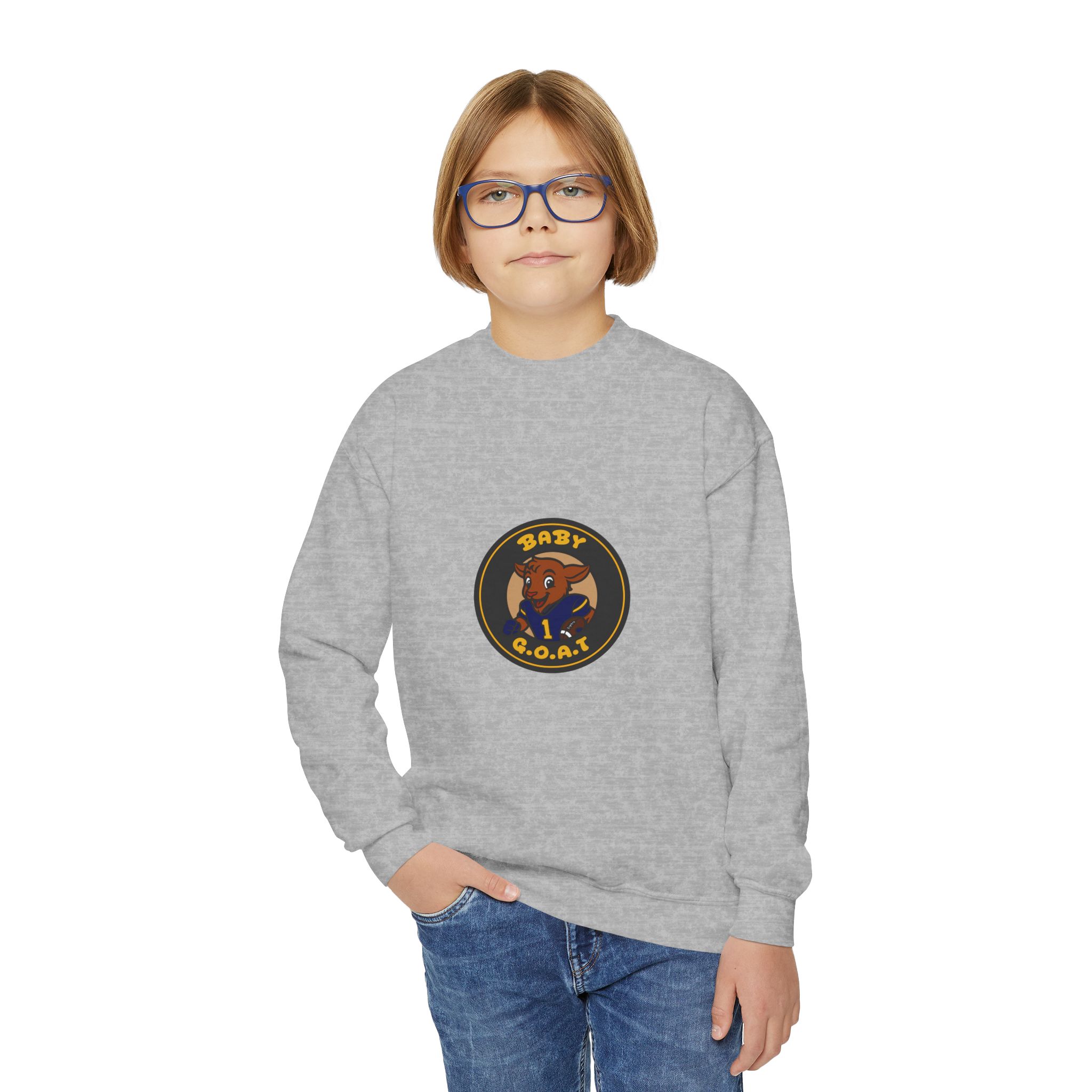 Davon The Touchdown Star Yello Background Youth Crewneck Sweatshirt — "Baby G.O.A.T." Cartoon Goat Logo - Image 7
