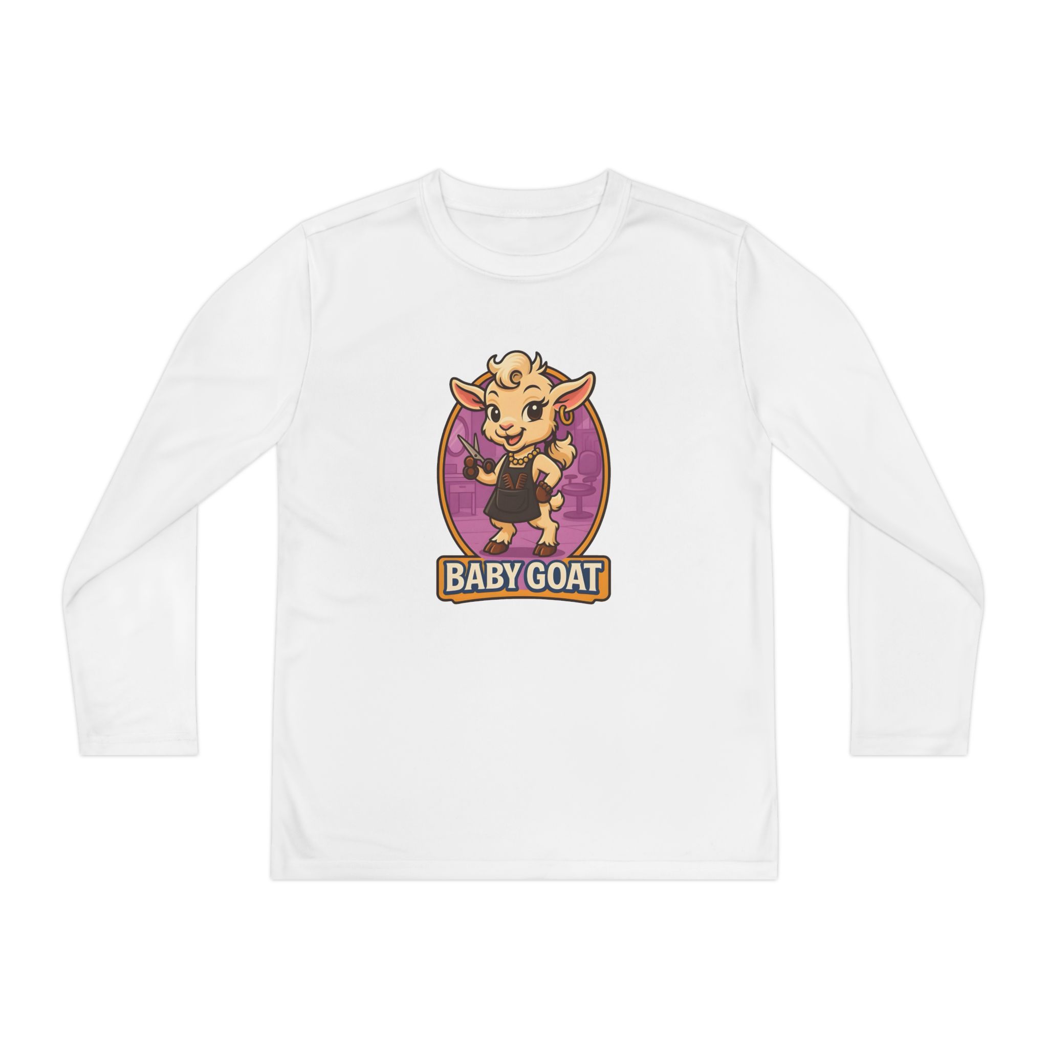 Joy the Stylist Baby Goat Youth Long Sleeve Tee — Cute Cartoon Kid’s Shirt