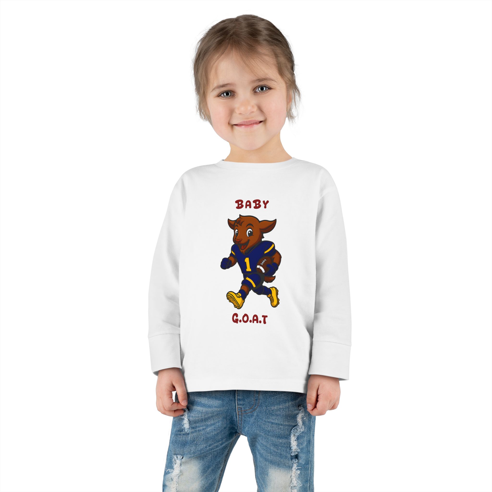 Davon The Touchdown Star In Action Toddler Long Sleeve Tee — "Baby G.O.A.T." Football Goat Graphic - Image 4