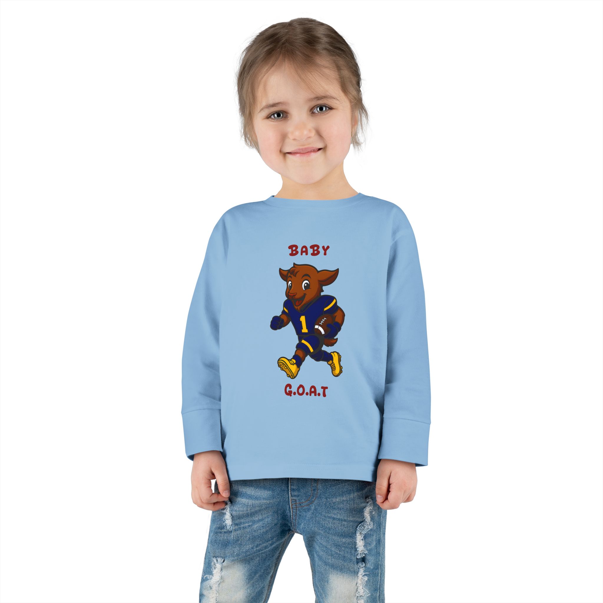 Davon The Touchdown Star In Action Toddler Long Sleeve Tee — "Baby G.O.A.T." Football Goat Graphic - Image 8