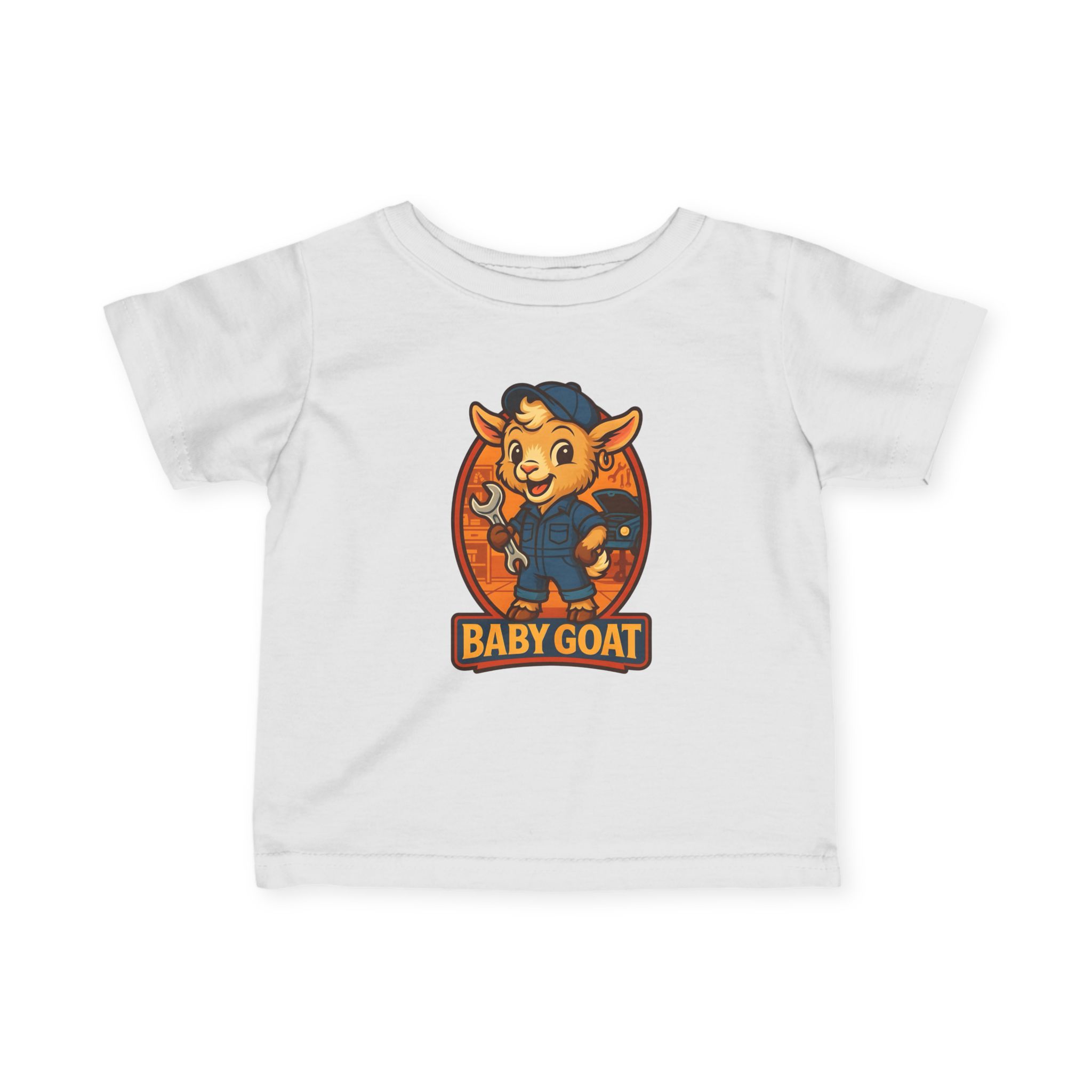 Ollie the Auto Helper Infant Tee — Cute 'Baby Goat' Cartoon Kids Shirt (Baby Goat Graphic)