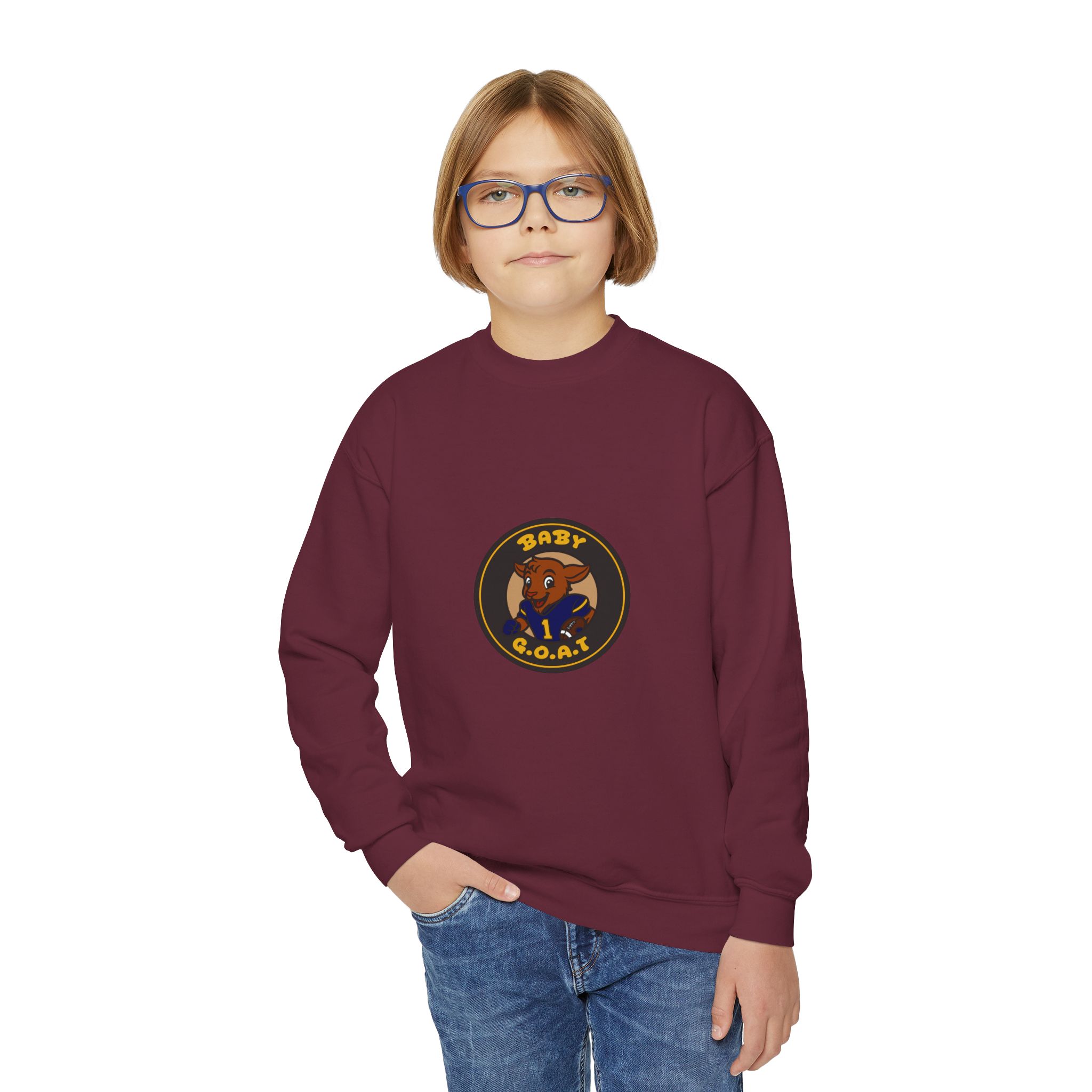 Davon The Touchdown Star Yello Background Youth Crewneck Sweatshirt — "Baby G.O.A.T." Cartoon Goat Logo - Image 11