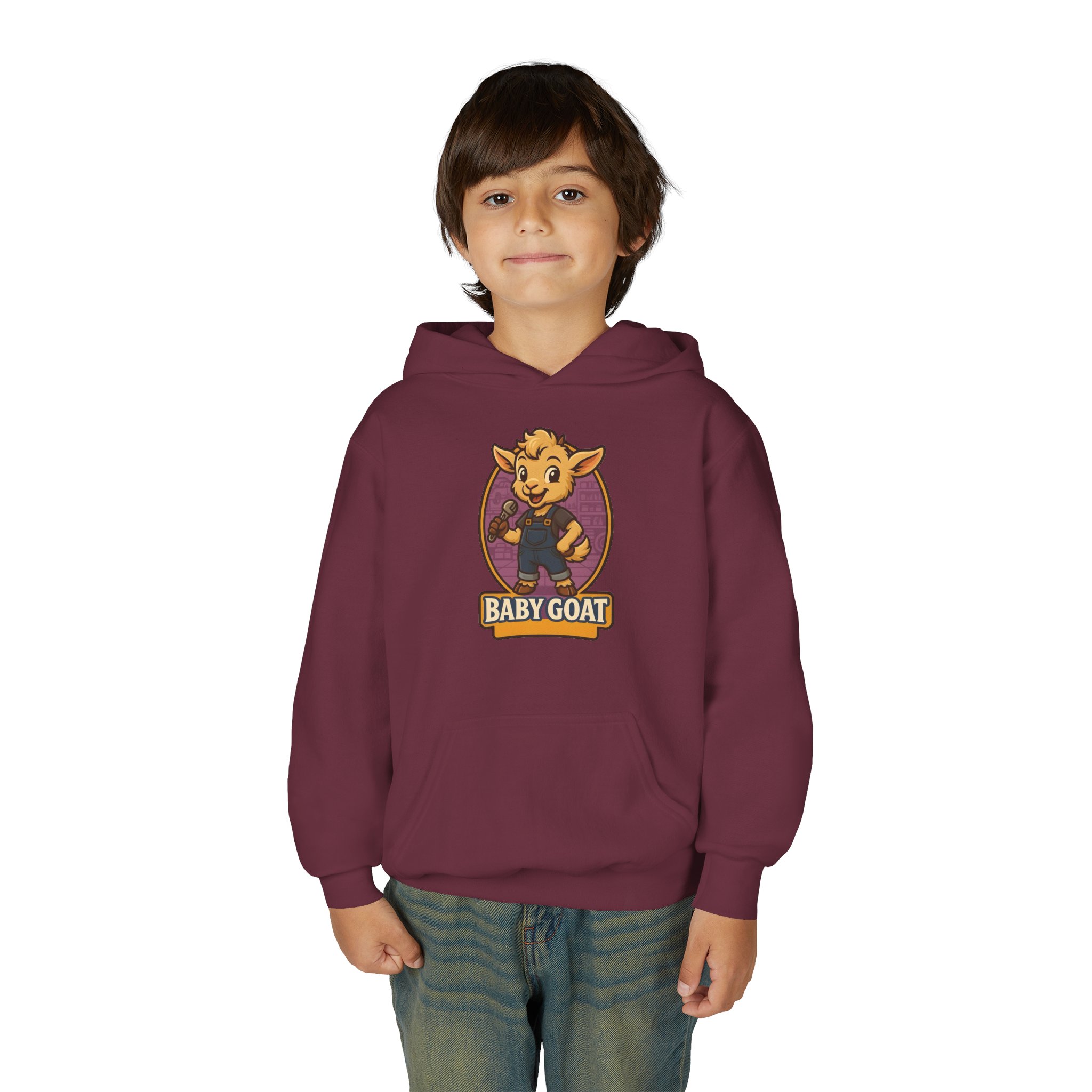 Ollie the Fix-It Goat Youth Hoodie — "Baby Goat" Cartoon Goat Kids Pullover - Image 15