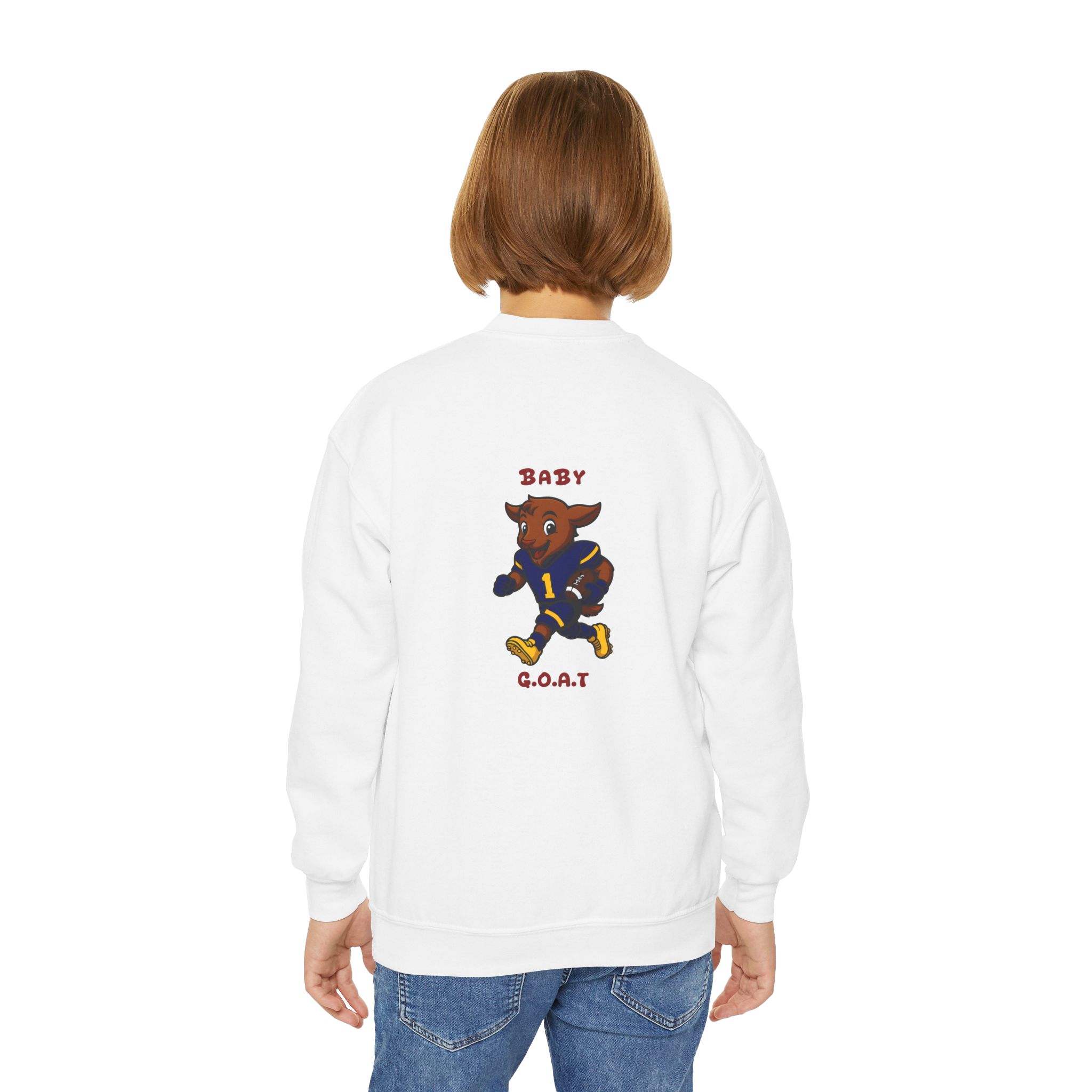 Davon The Touchdown Star In Action Baby G.O.A.T. Youth Crewneck Sweatshirt — Cute Cartoon Goat Graphic - Image 4