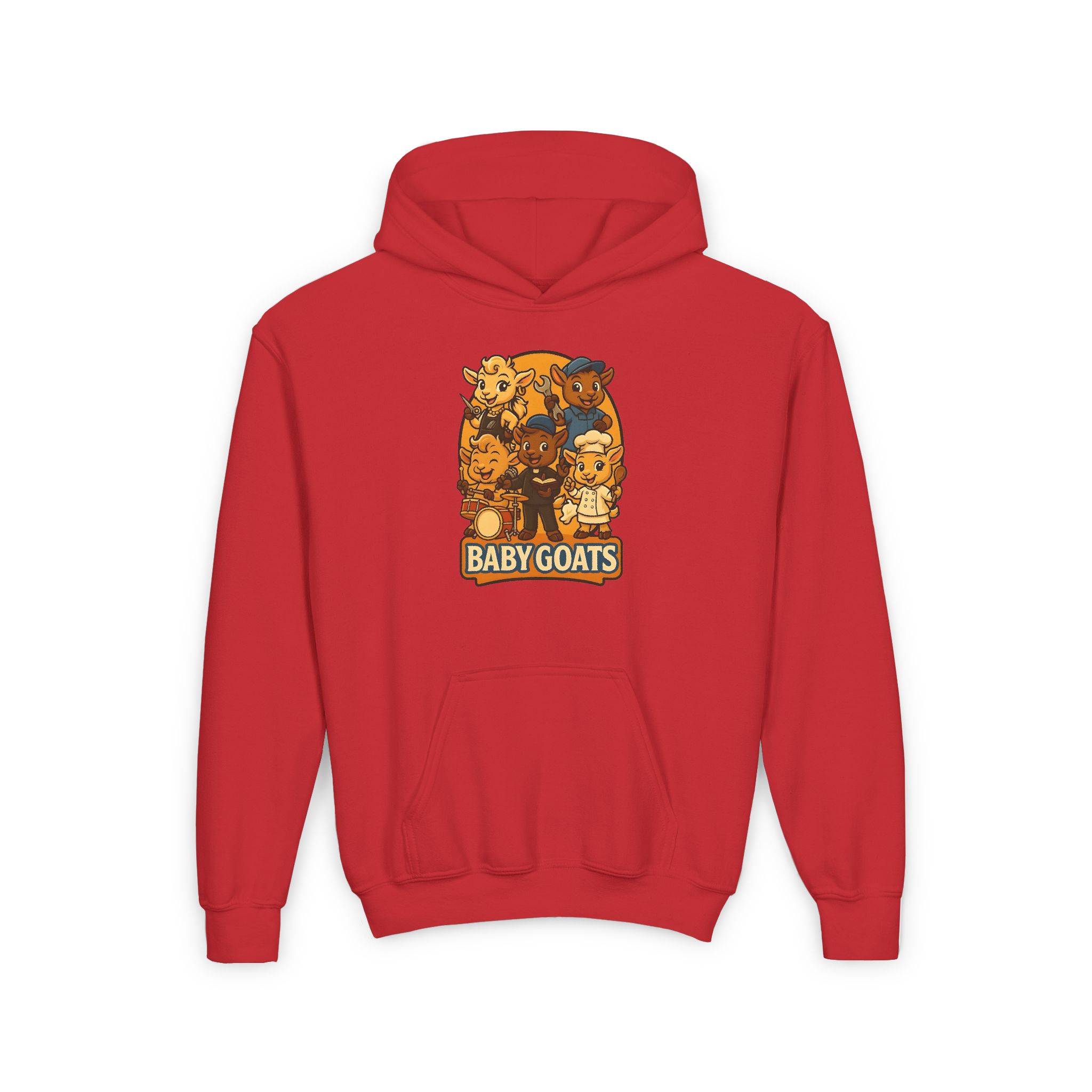 Little Dreamers Youth Heavy Blend Hooded Sweatshirt - Cute "Baby GOATS" Cartoon Band Graphic - Image 26