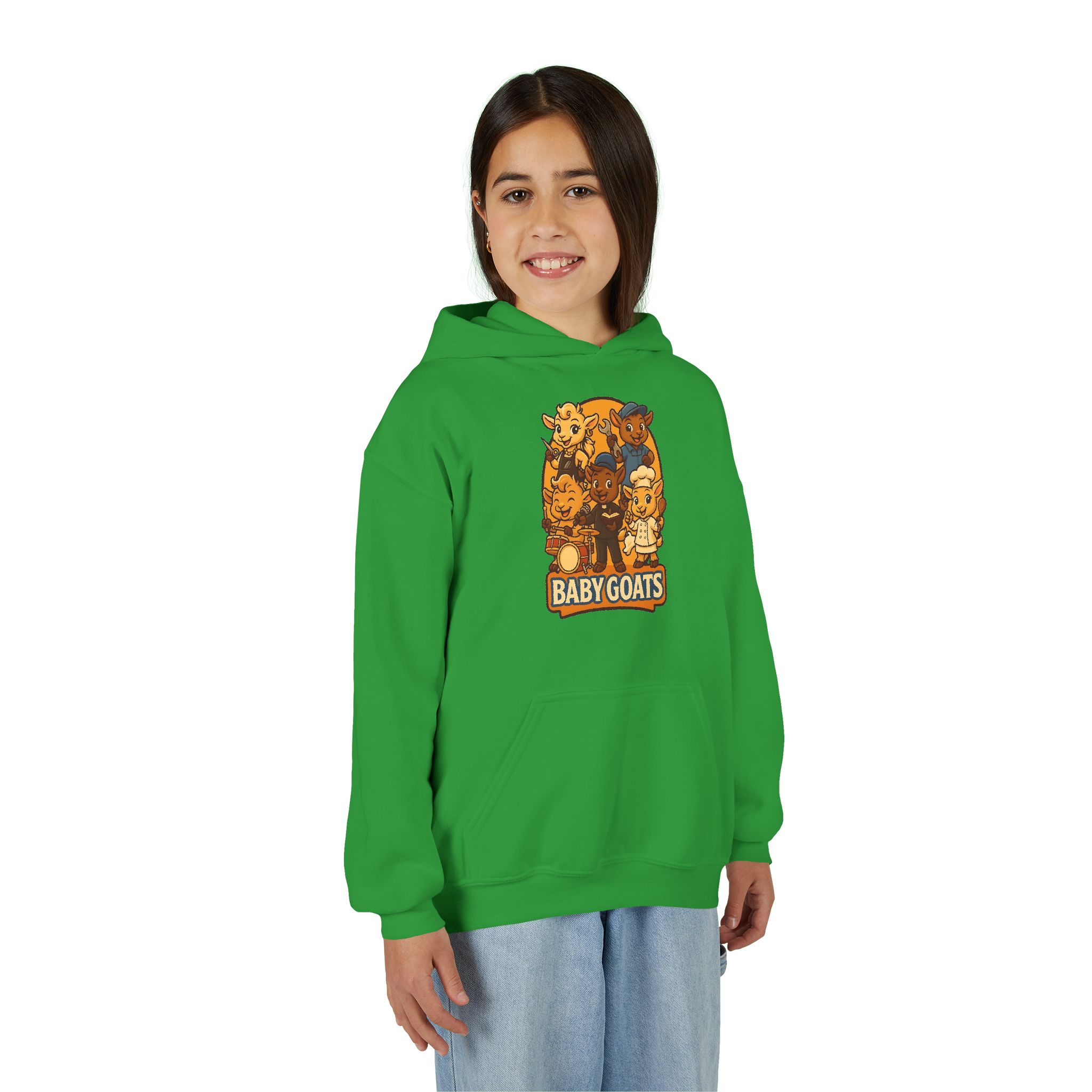 Little Dreamers Youth Heavy Blend Hooded Sweatshirt - Cute "Baby GOATS" Cartoon Band Graphic - Image 13