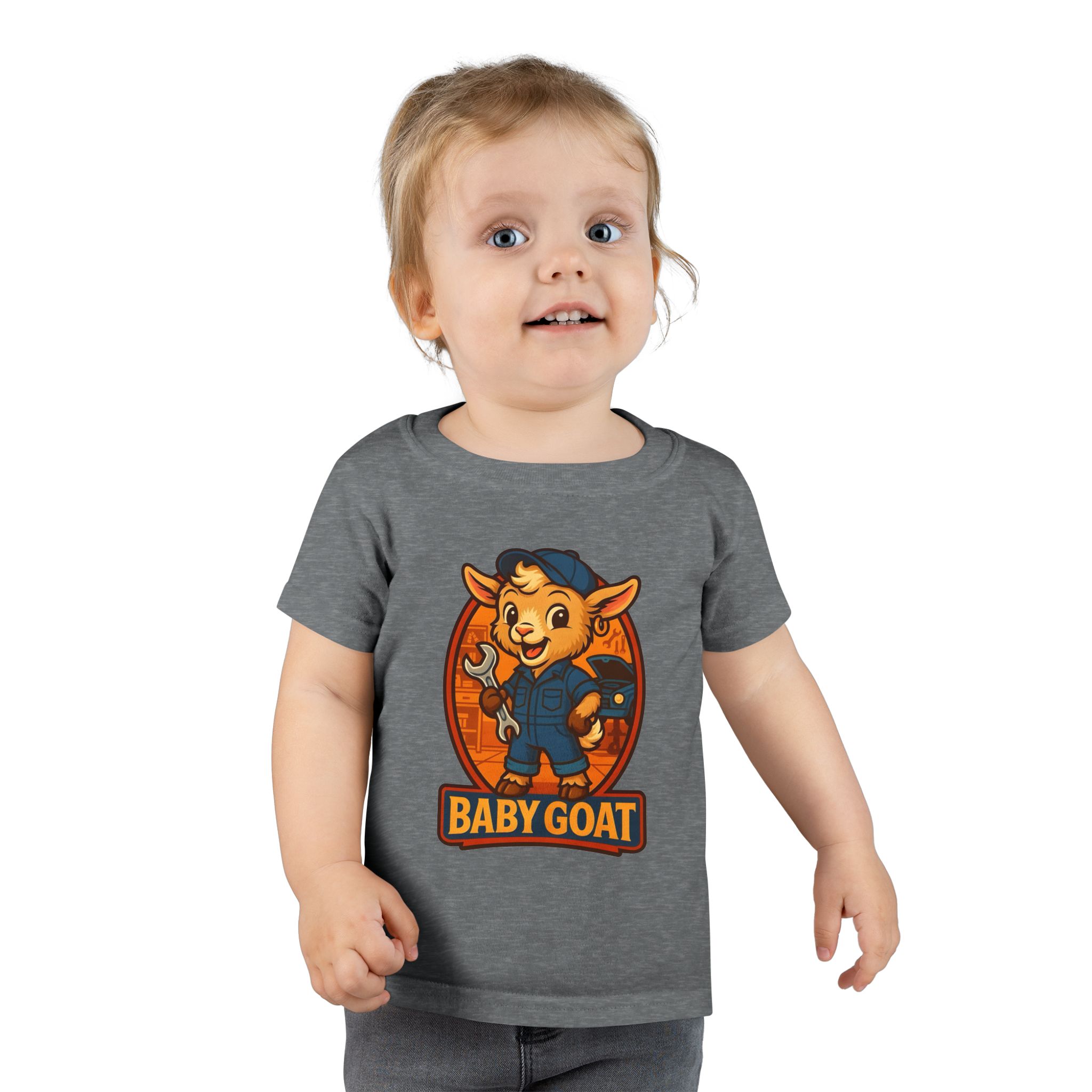 Ollie the Auto Helper Baby Goat Toddler T-Shirt — Cute Mechanic Goat Kids Tee - Image 9