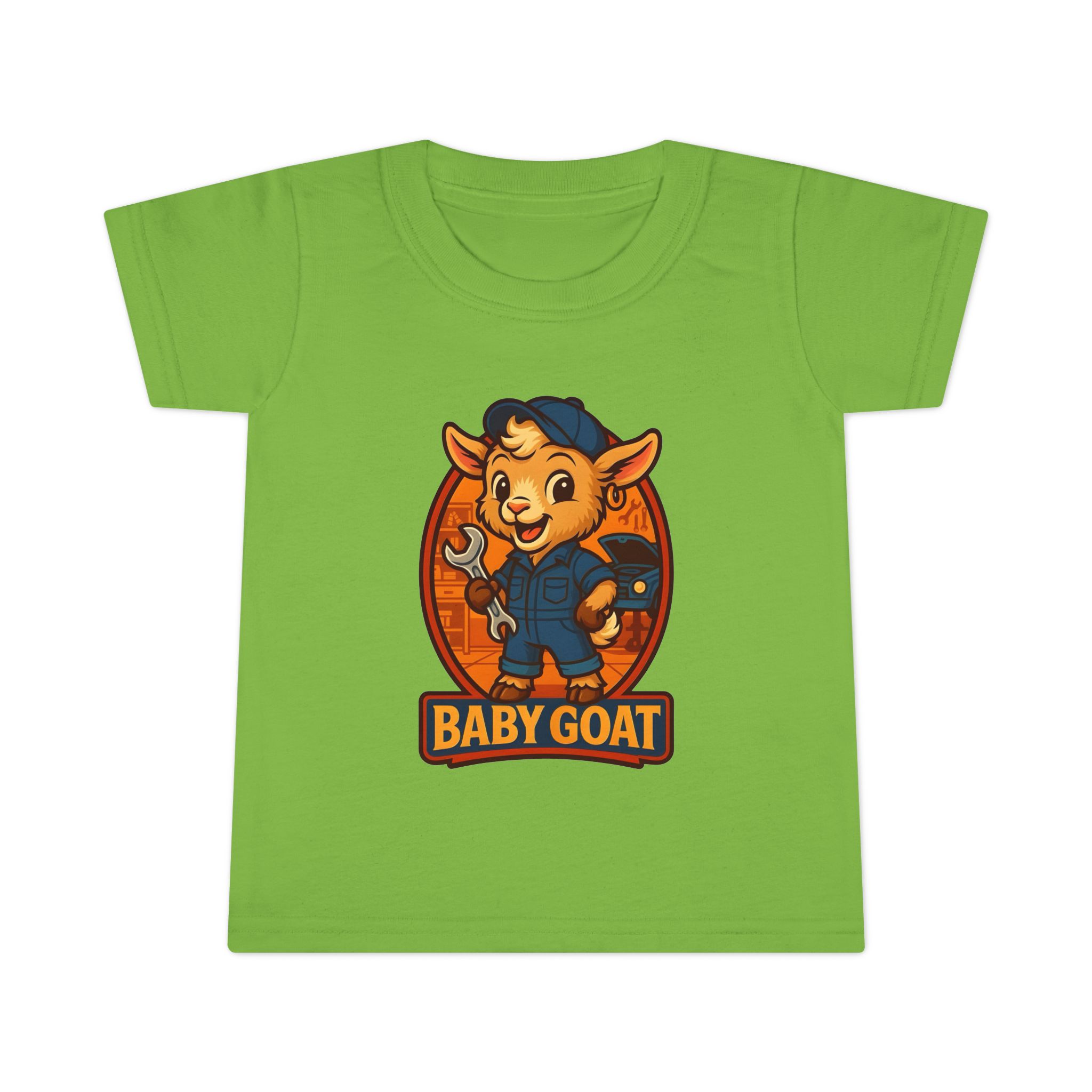 Ollie the Auto Helper Baby Goat Toddler T-Shirt — Cute Mechanic Goat Kids Tee - Image 4