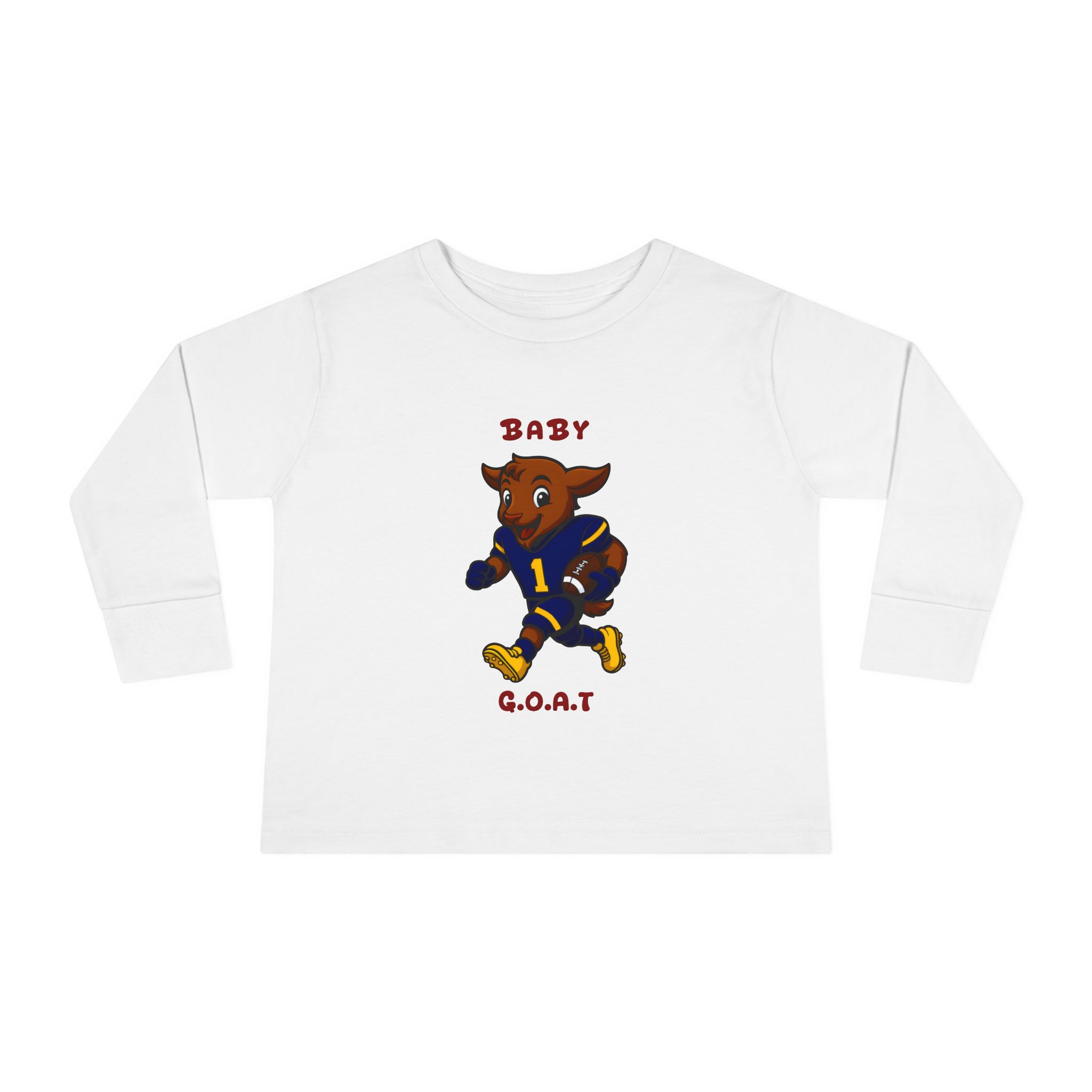 Davon The Touchdown Star In Action Toddler Long Sleeve Tee — "Baby G.O.A.T." Football Goat Graphic