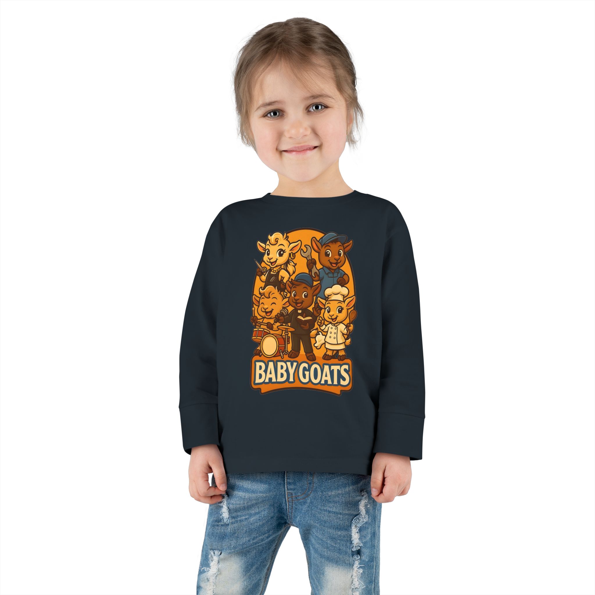Toddler Tee — 'Baby Goats' Cute Cartoon Goat Kids Long Sleeve Shirt - Image 12