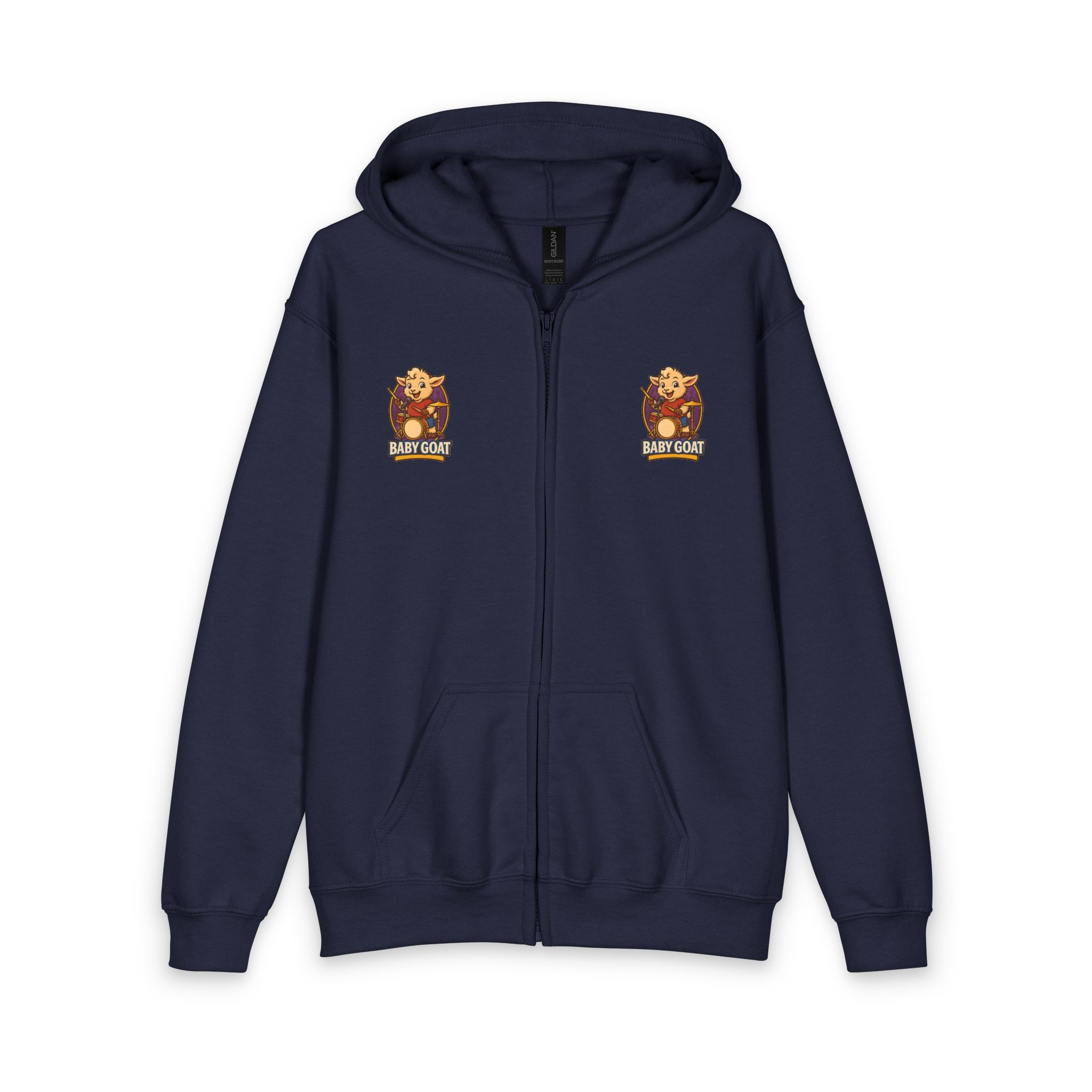 Baby Goat Drummer Youth Zip Hoodie — Cute Band Kid Graphic Hoodie - Image 7