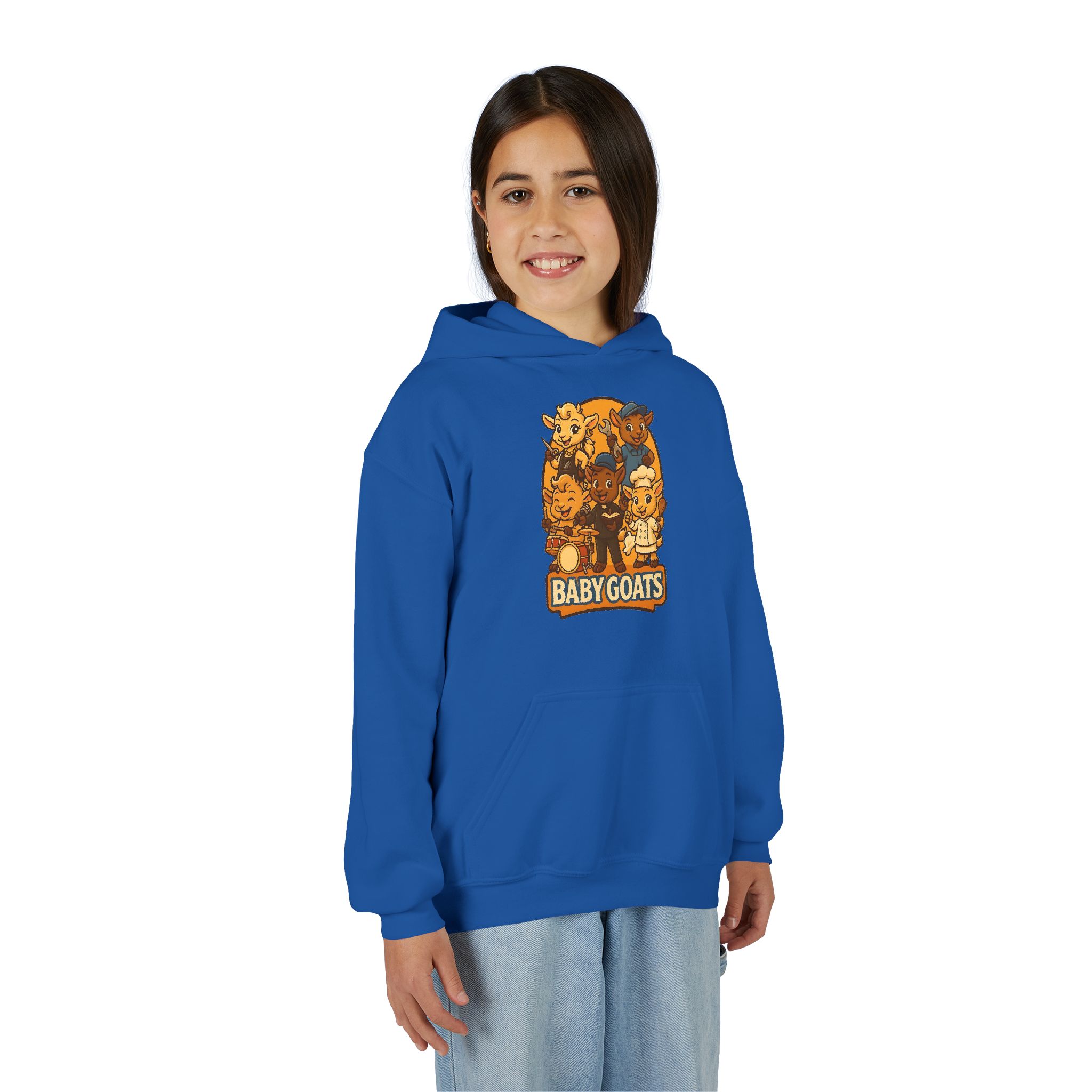 Little Dreamers Youth Heavy Blend Hooded Sweatshirt - Cute "Baby GOATS" Cartoon Band Graphic - Image 17