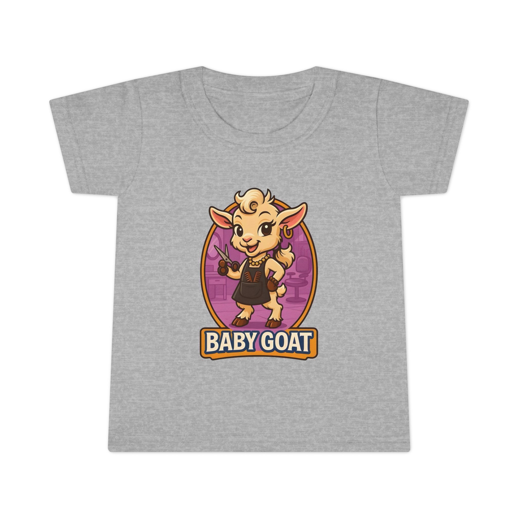 Joy the Stylist Baby Goat Toddler T-Shirt — Cute Cartoon Kid's Tee ("BABY GOAT" Design)