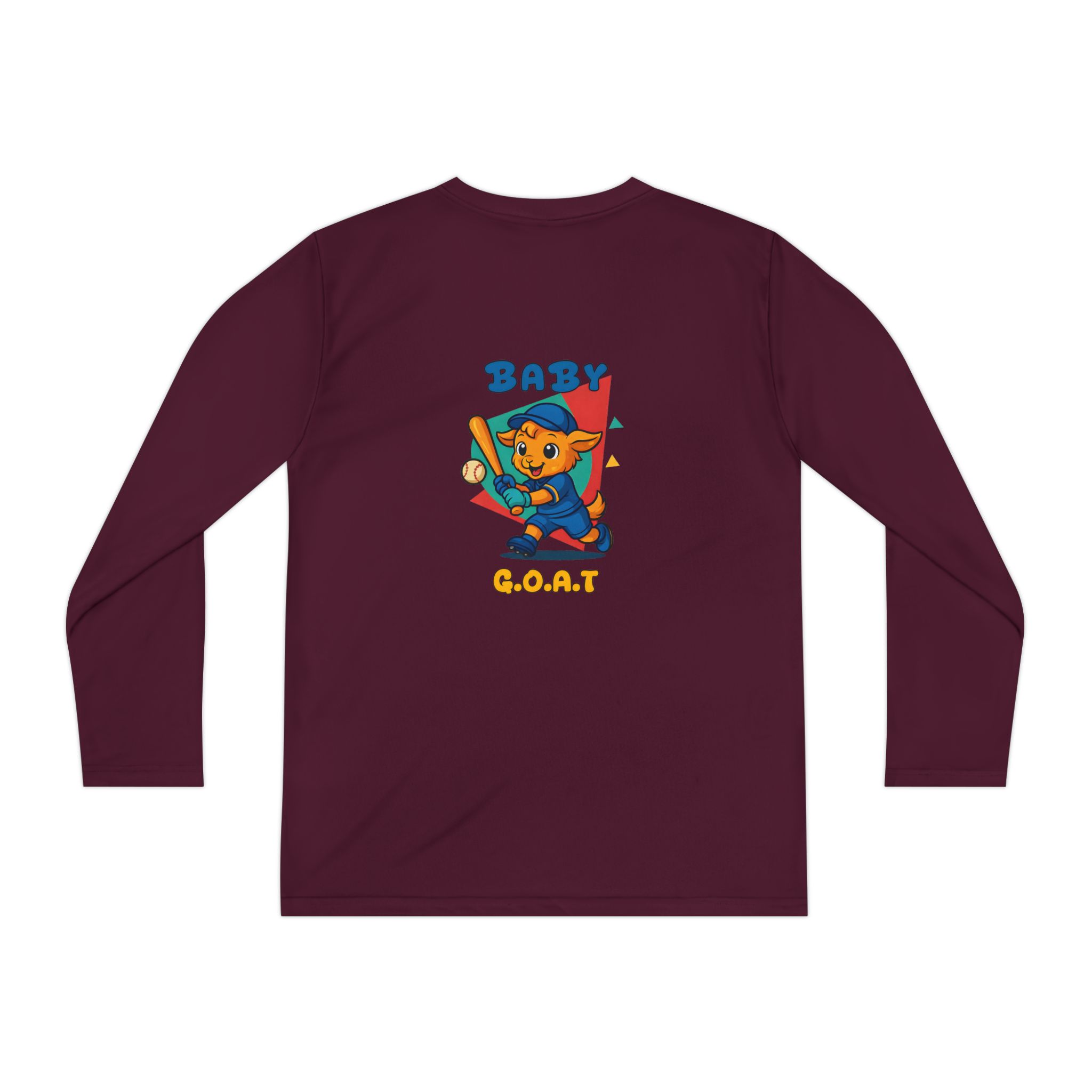 Barry the Slugger Youth Long Sleeve Tee — 'Baby G.O.A.T.' Cute Cartoon Baseball Cat Shirt - Image 14