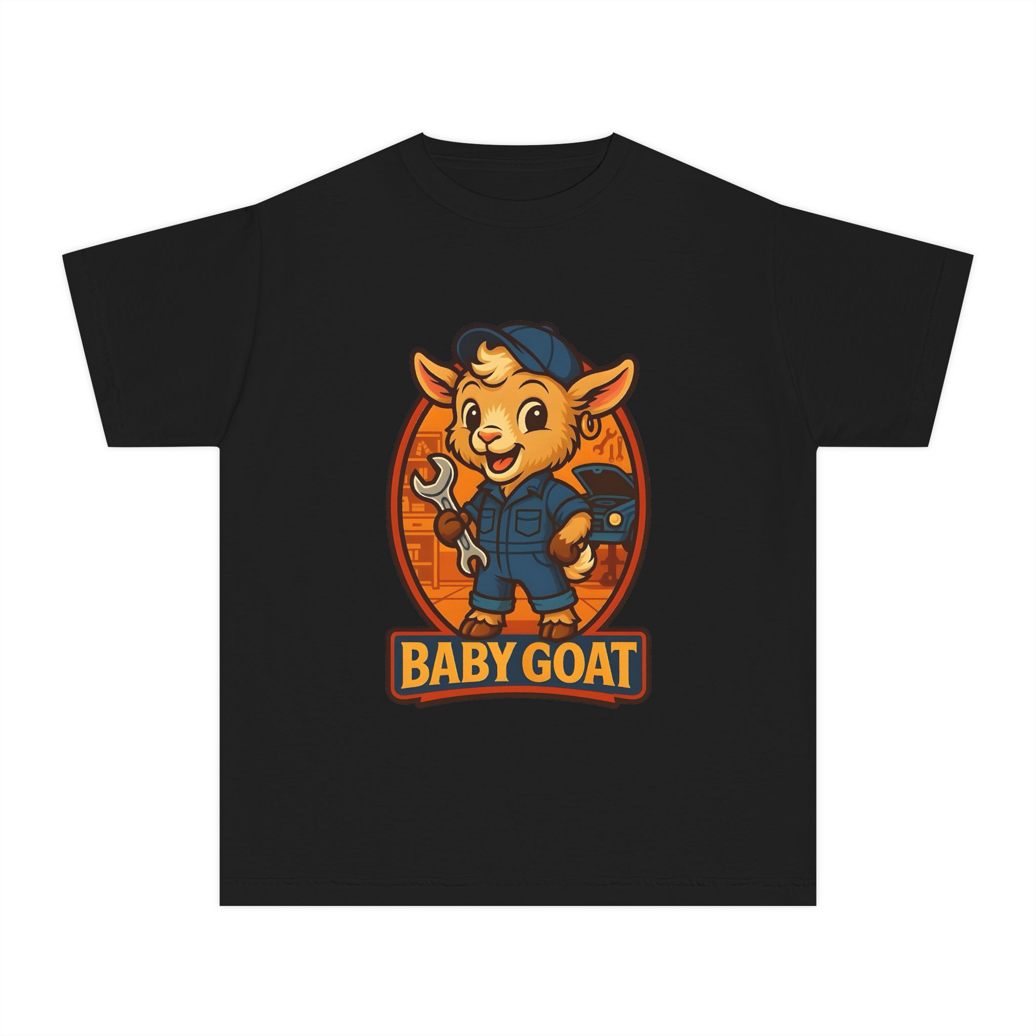 Ollie the Auto Helper Baby Goat Kid’s Tee – Cute Mechanic Baby Goat Graphic Shirt - Image 10