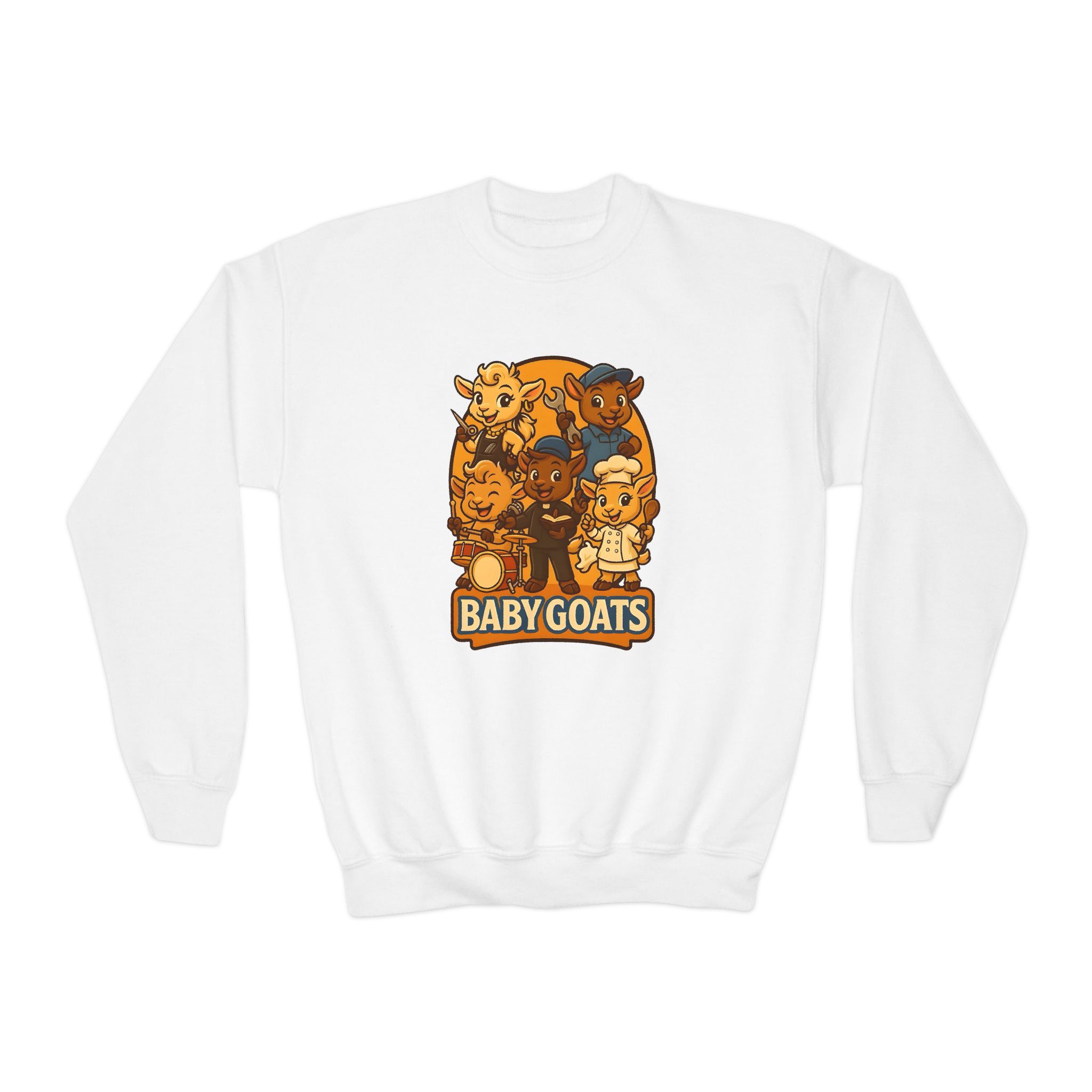 Little Dreamers Youth Crewneck Sweatshirt — Cute "Baby GOATS" Cartoon Band Graphic