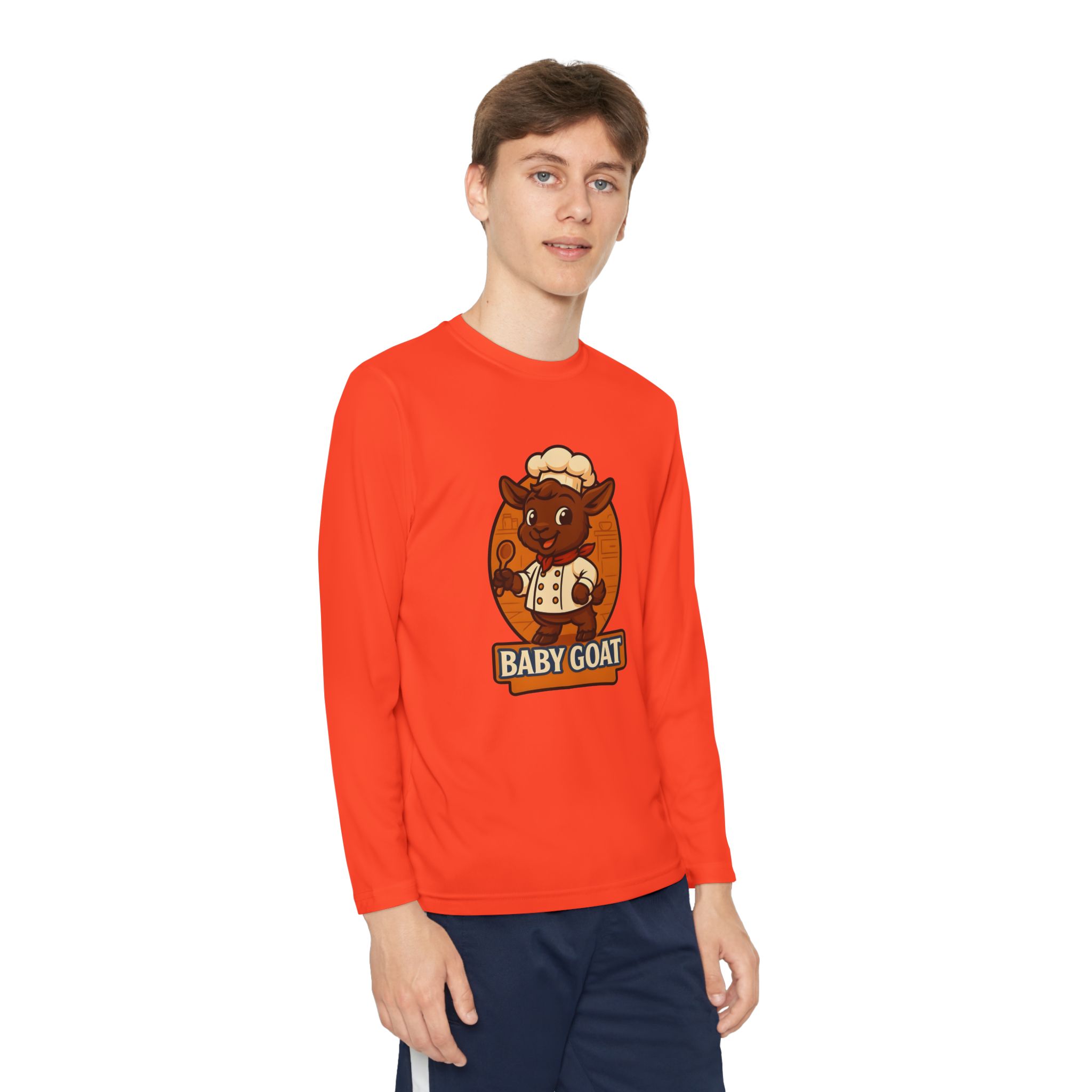 Youth Long Sleeve Tee — Cute 'Baby Goat' Cartoon Baseball Design - Image 3