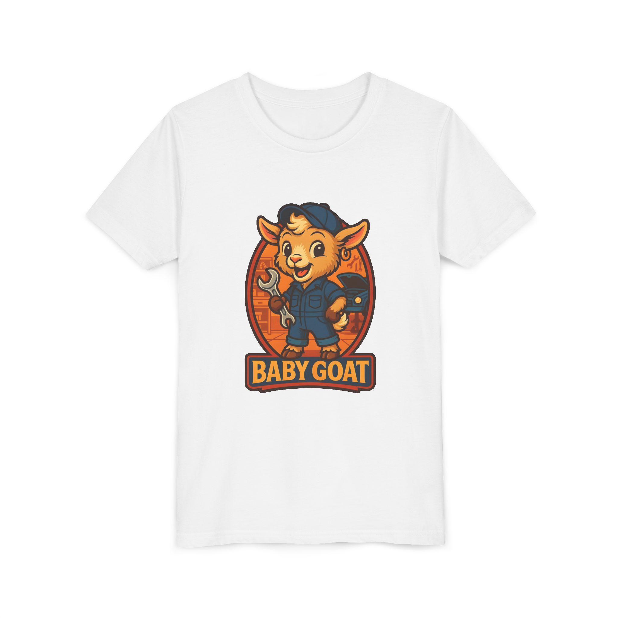 Ollie the Auto Helper Baby Goat Kids T‑Shirt – Cute Mechanic Kid Cartoon Tee - Image 3