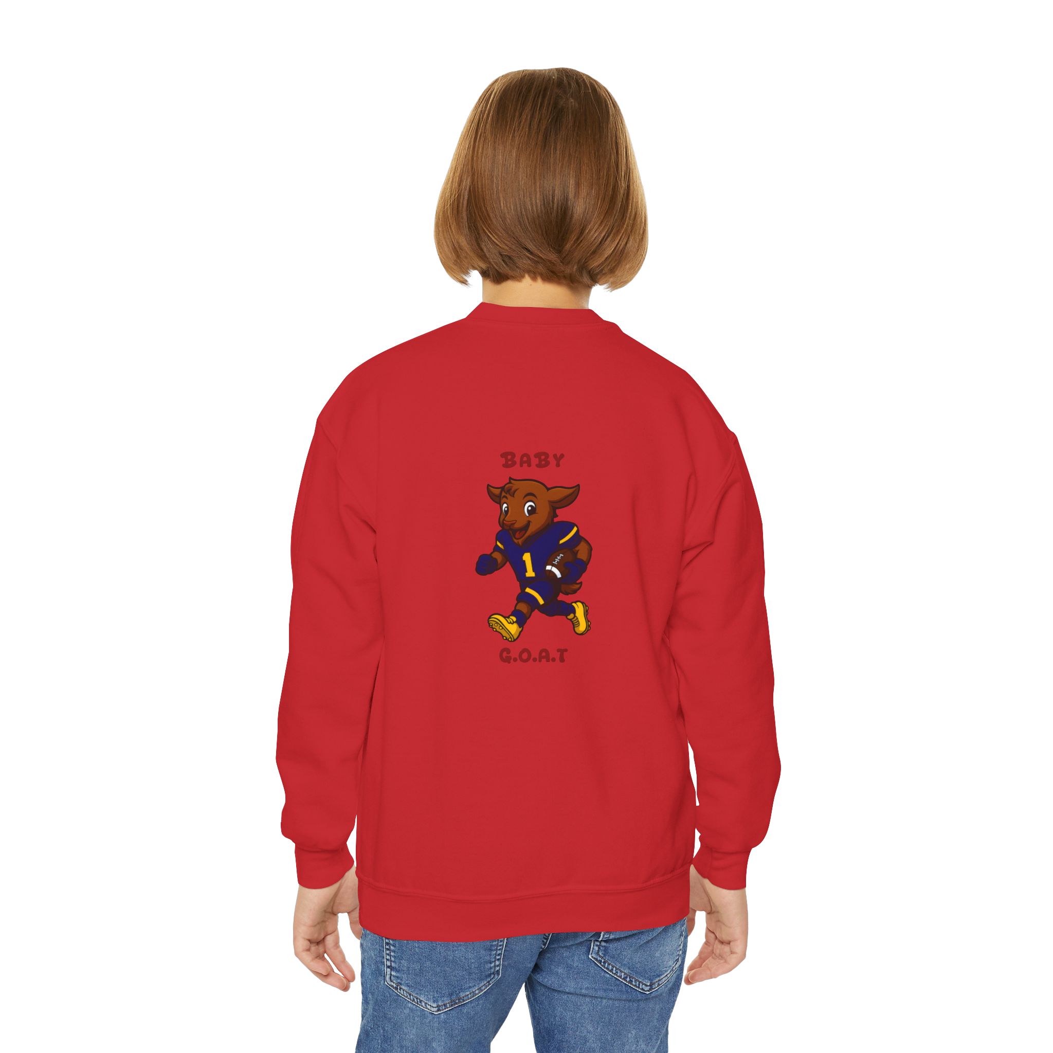 Davon The Touchdown Star In Action Baby G.O.A.T. Youth Crewneck Sweatshirt — Cute Cartoon Goat Graphic - Image 16
