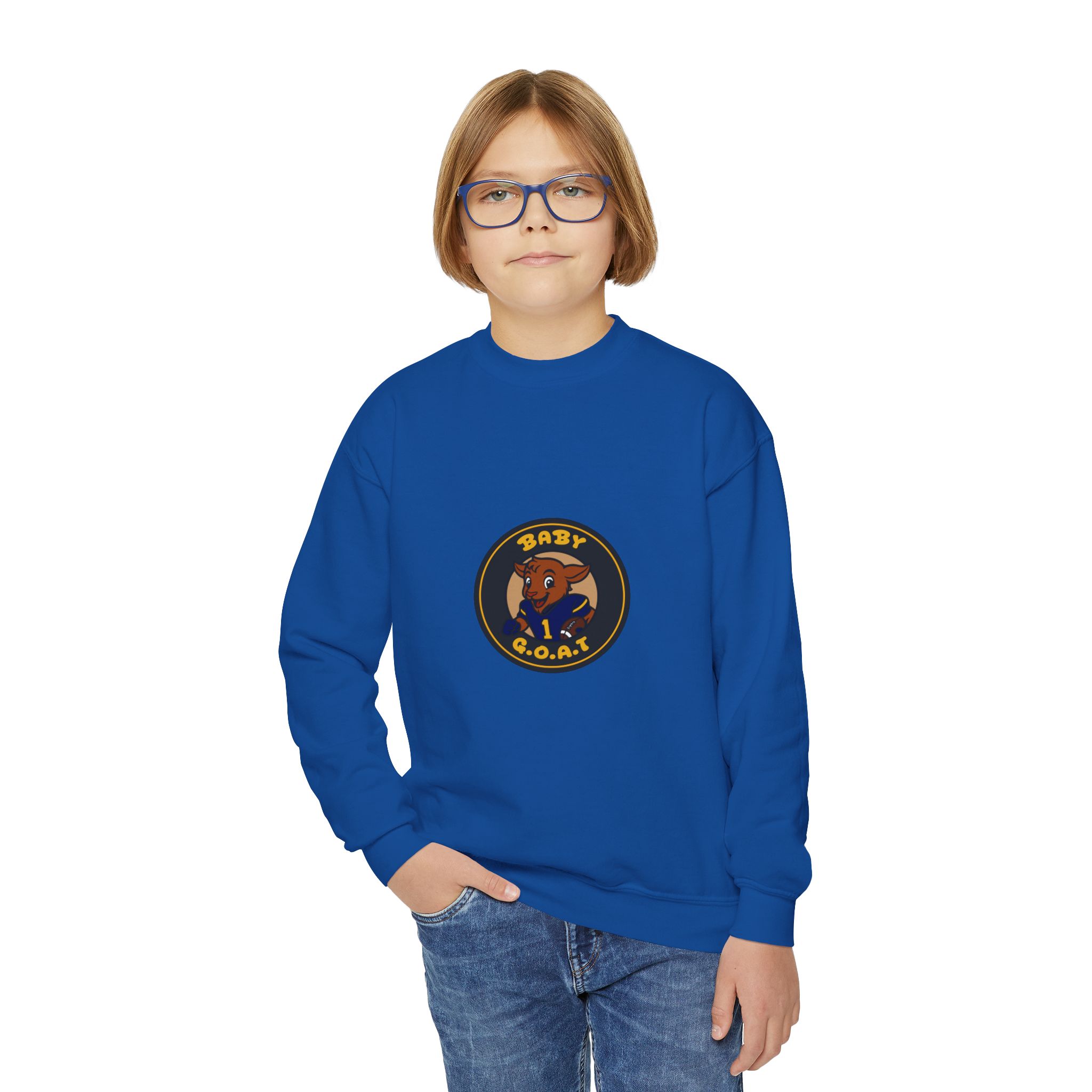 Davon The Touchdown Star Yello Background Youth Crewneck Sweatshirt — "Baby G.O.A.T." Cartoon Goat Logo - Image 15