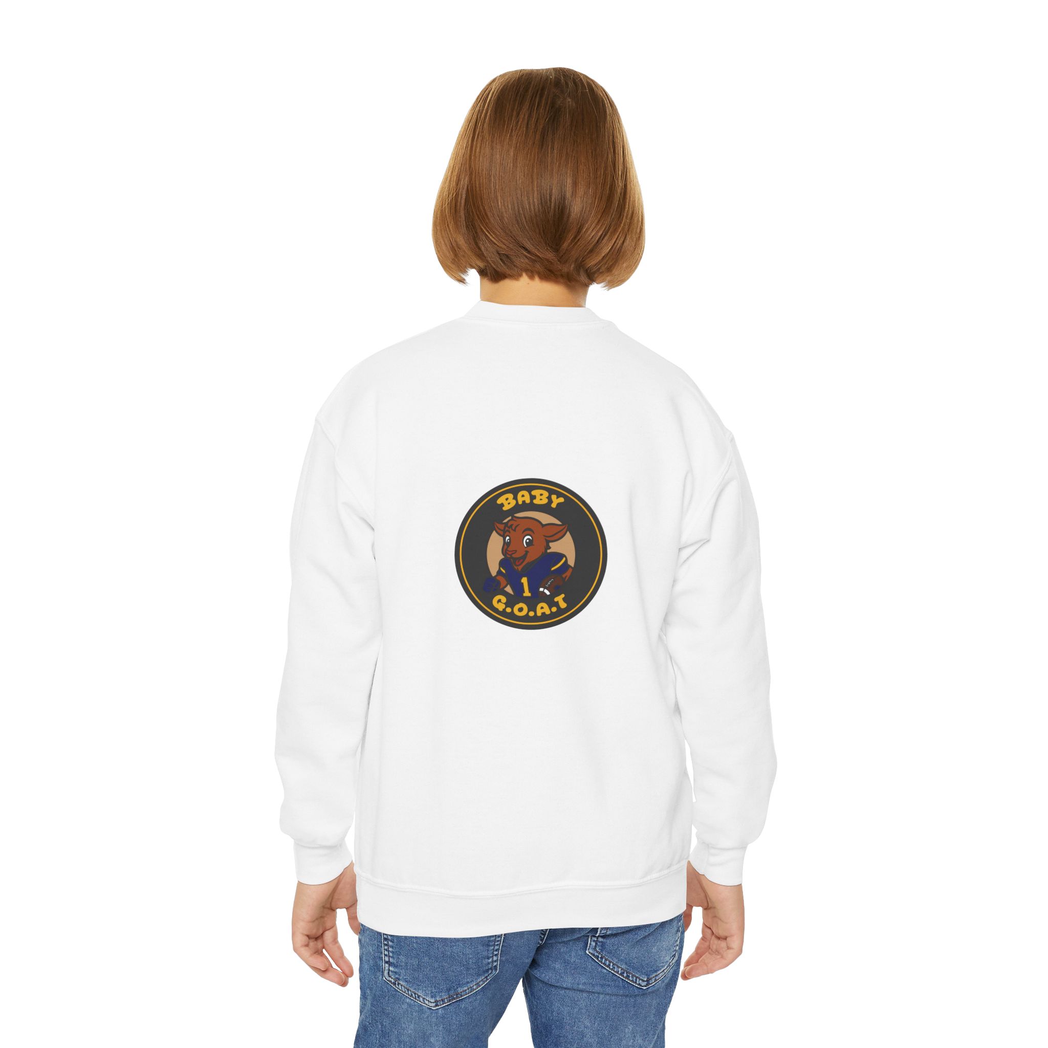 Davon The Touchdown Star Yello Background Youth Crewneck Sweatshirt — "Baby G.O.A.T." Cartoon Goat Logo - Image 4