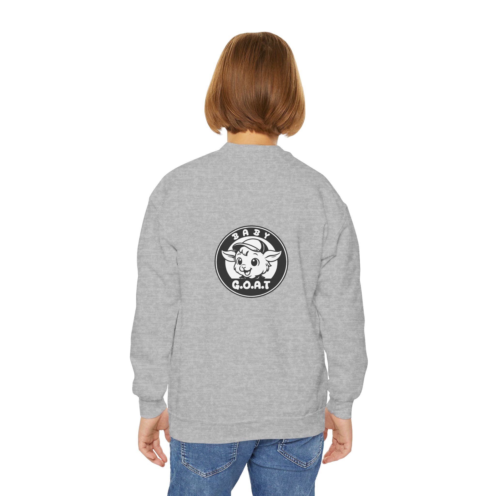 Baby G.O.A.T – Classic Edition Youth Crewneck Sweatshirt — "Baby G.O.A.T." Cute Goat Logo Kids Pullover - Image 4