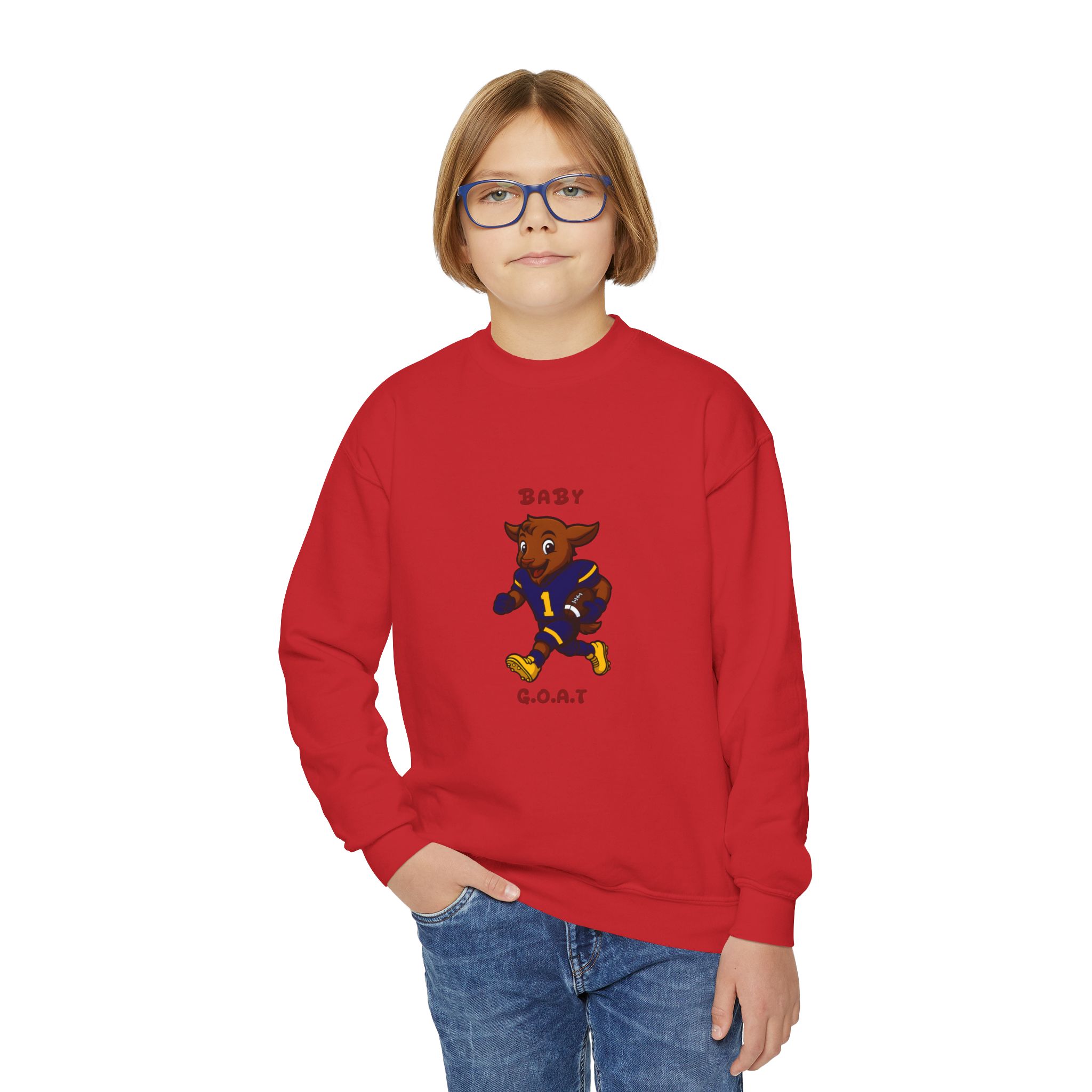 Davon The Touchdown Star In Action Baby G.O.A.T. Youth Crewneck Sweatshirt — Cute Cartoon Goat Graphic - Image 15