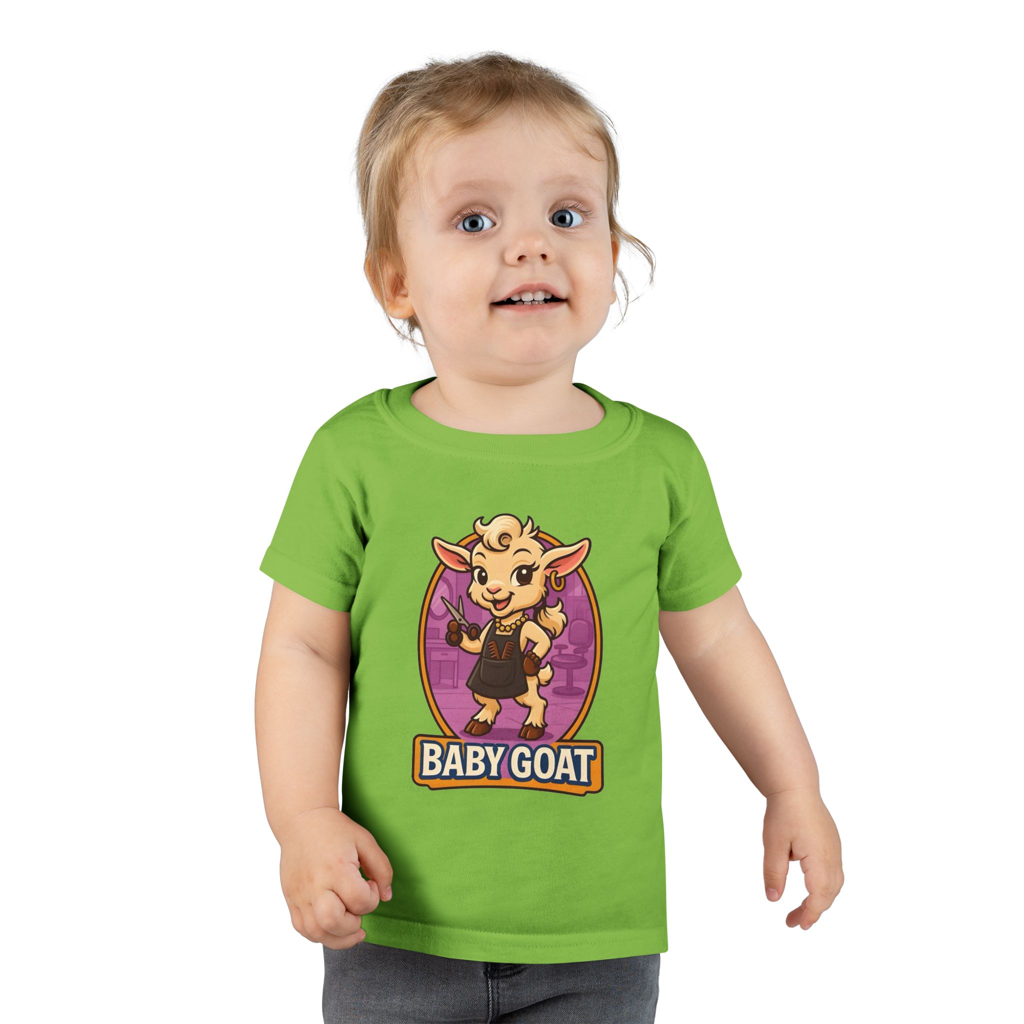 Joy the Stylist Baby Goat Toddler T-Shirt — Cute Cartoon Kid's Tee ("BABY GOAT" Design) - Image 9