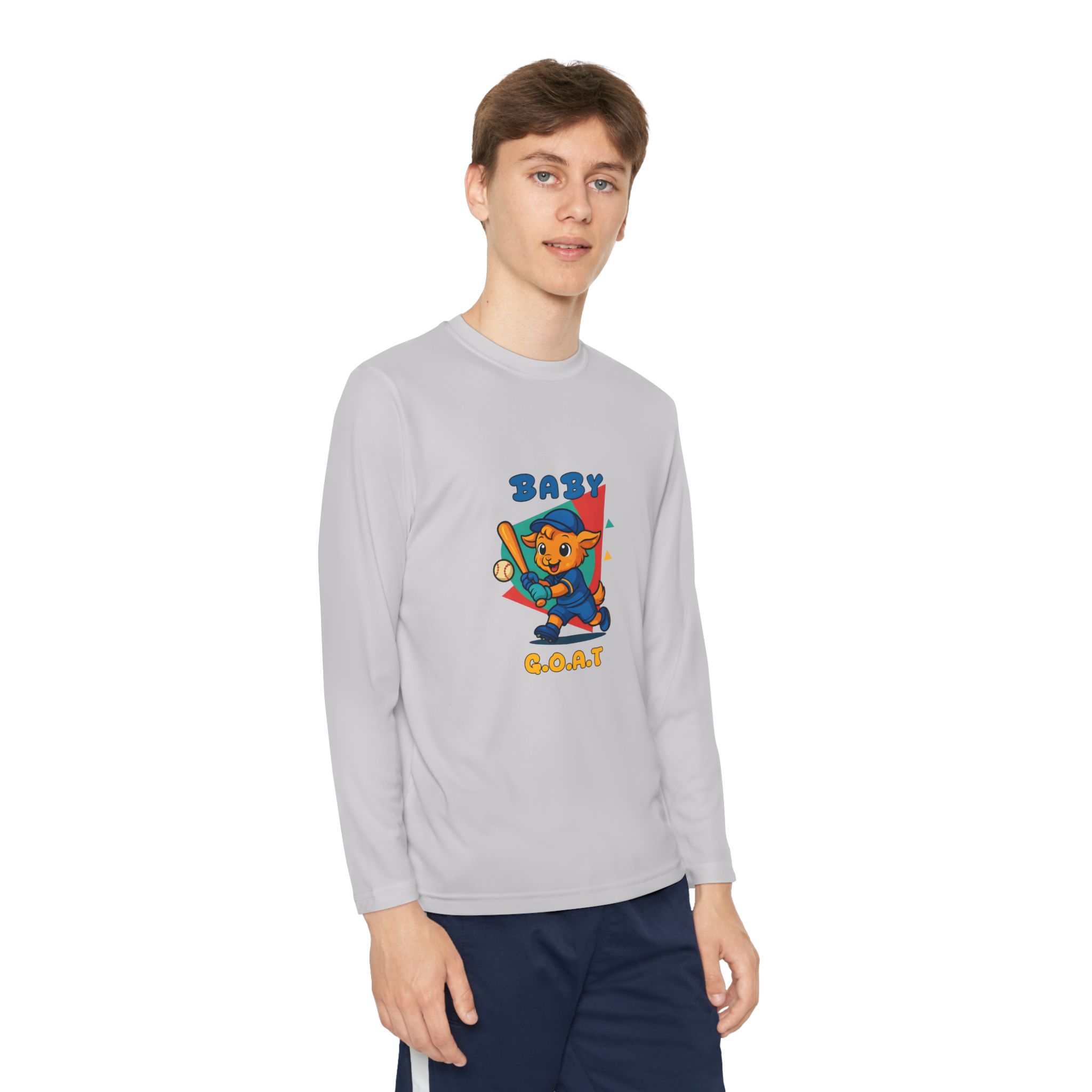 Barry the Slugger Baby G.O.A.T. Youth Long Sleeve Tee - Cute Baseball Cat Graphic - Image 7