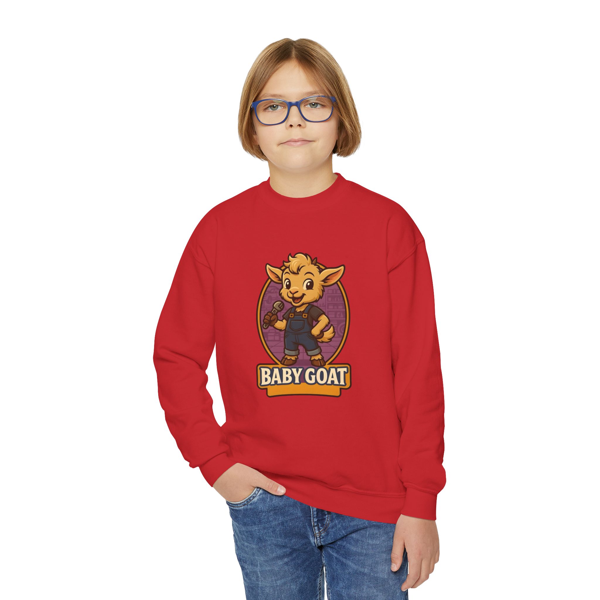 Youth Crewneck Sweatshirt - Cute 'Baby Goat' Cartoon Kids Pullover - Image 15
