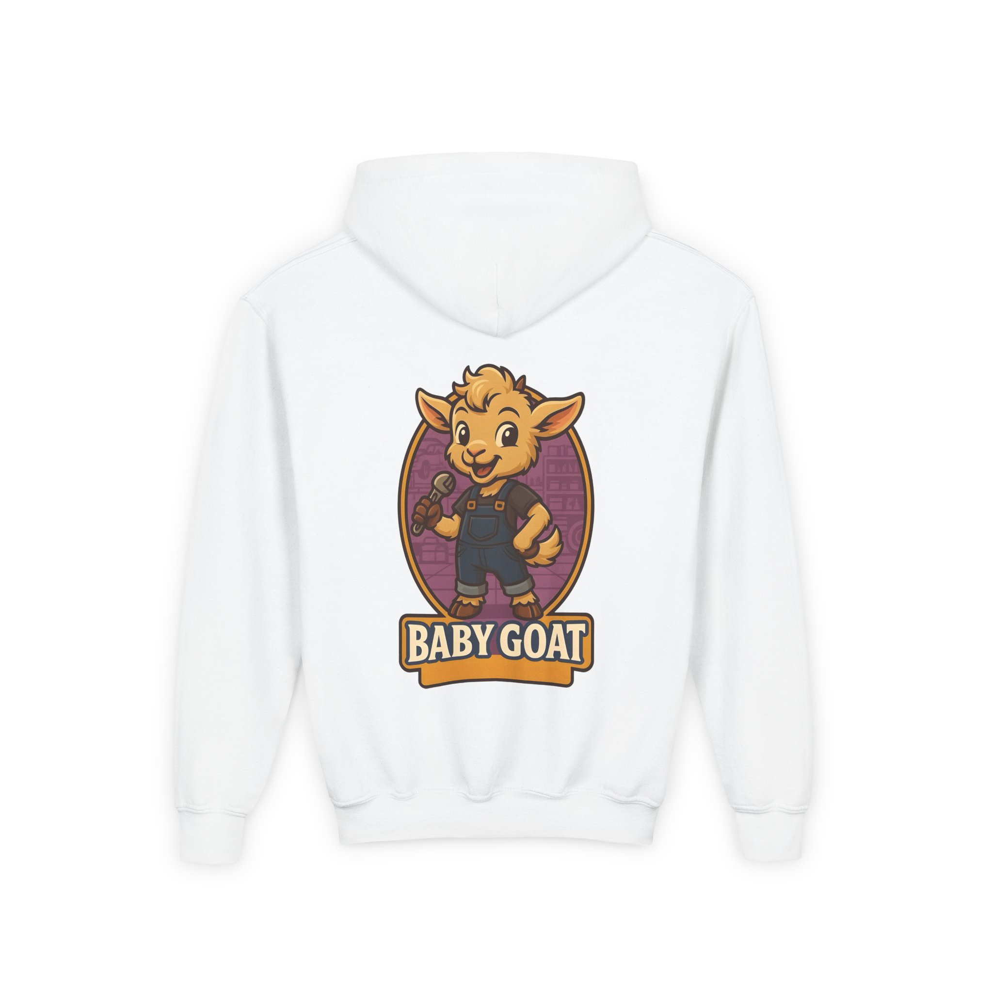 Ollie the Fix-It Goat Youth Hoodie — "Baby Goat" Cartoon Goat Kids Pullover - Image 2