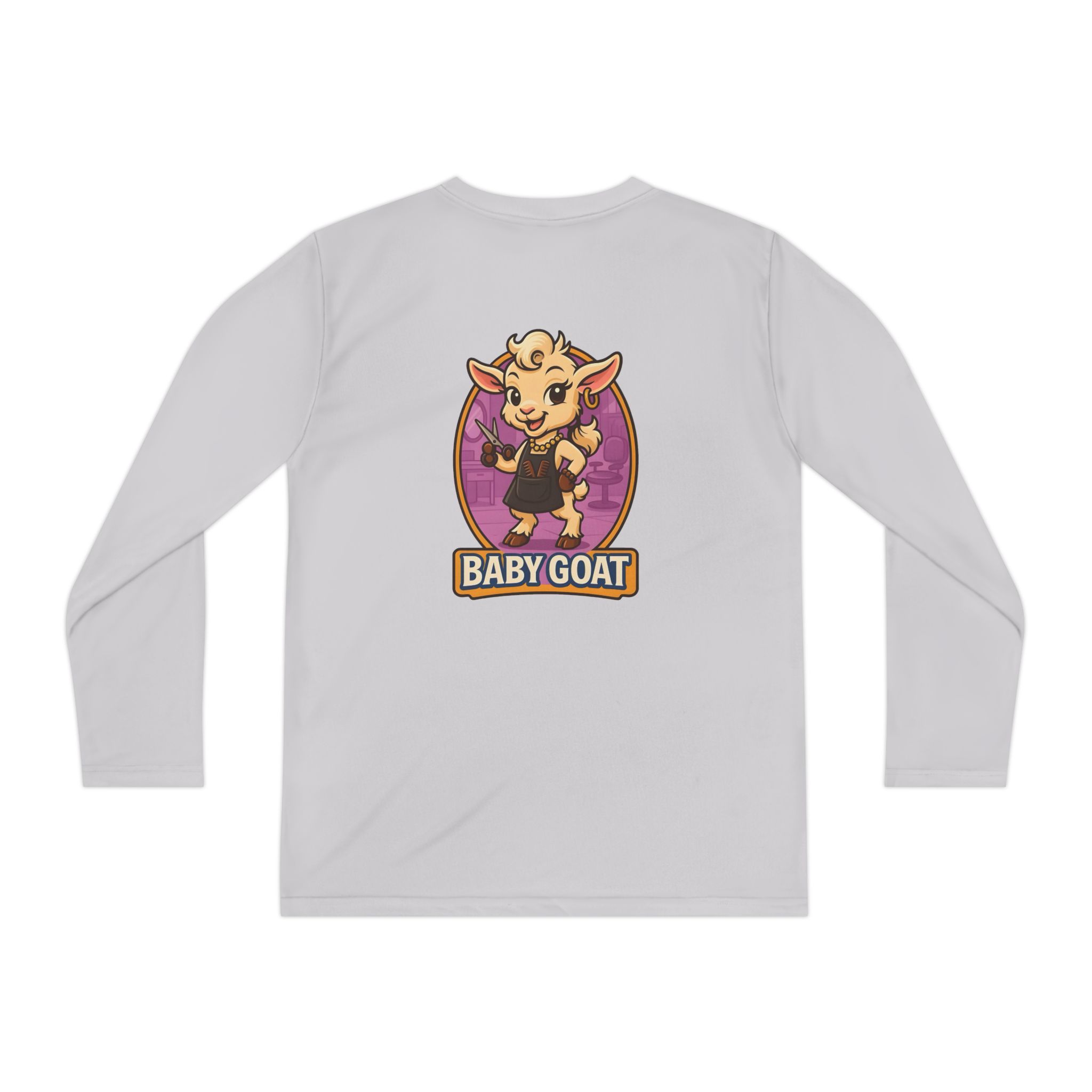 Joy the Stylist Baby Goat Youth Long Sleeve Tee — Cute Cartoon Kid’s Shirt - Image 2