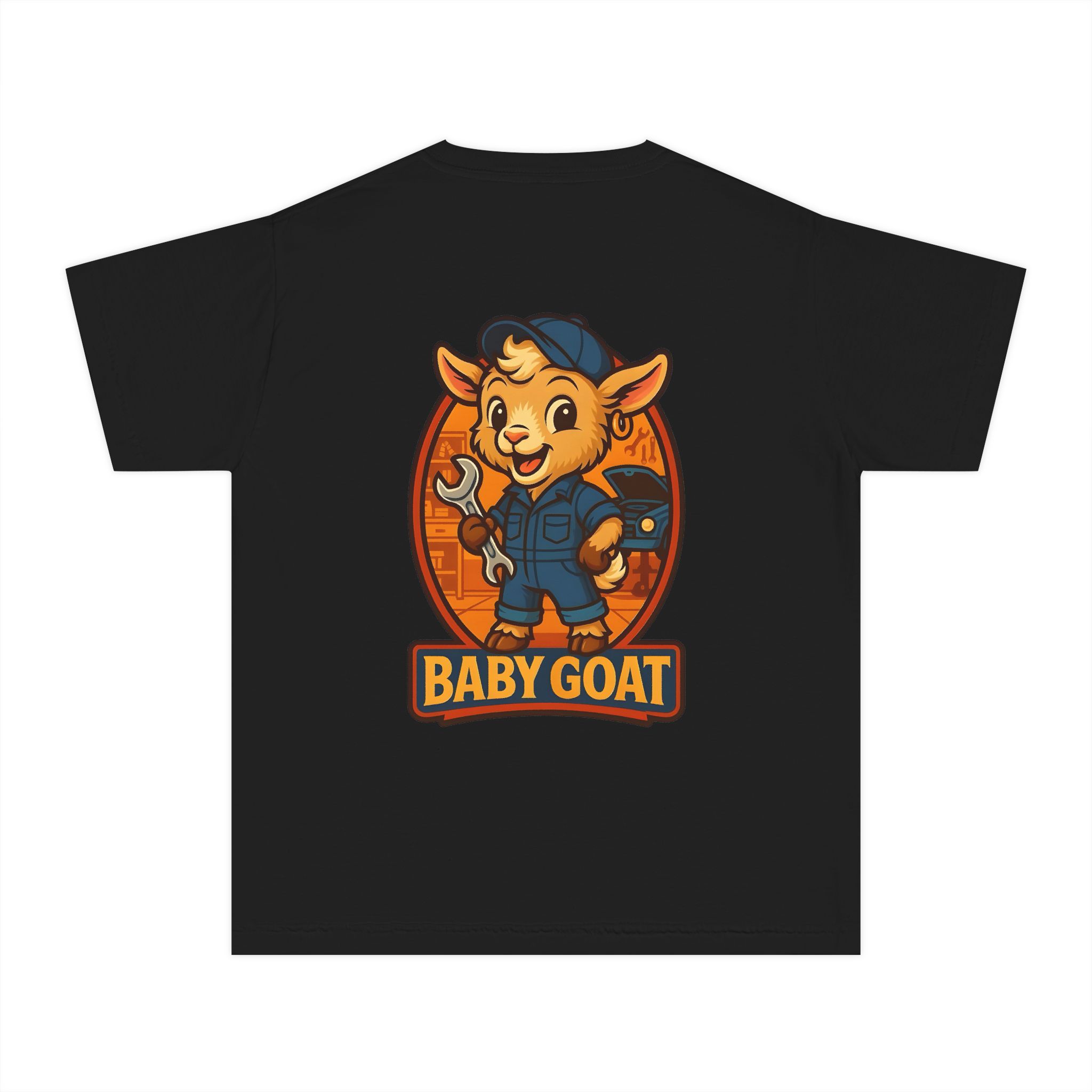 Ollie the Auto Helper Baby Goat Kid’s Tee – Cute Mechanic Baby Goat Graphic Shirt - Image 11