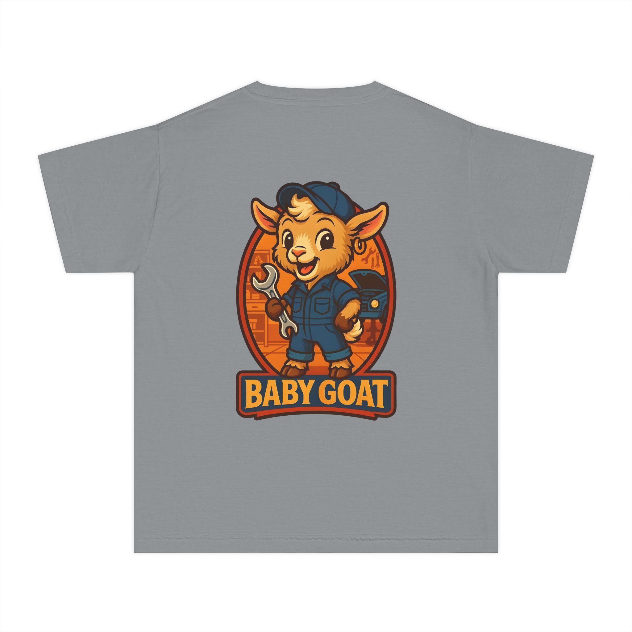 Ollie the Auto Helper Baby Goat Kid’s Tee – Cute Mechanic Baby Goat Graphic Shirt - Image 8