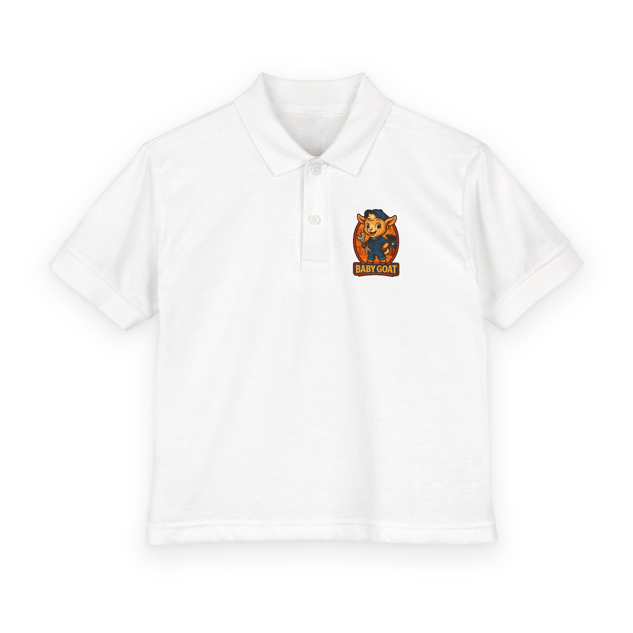 Ollie the Auto Helper Kids Polo Shirt - "Baby Goat" Mechanic Mascot Graphic