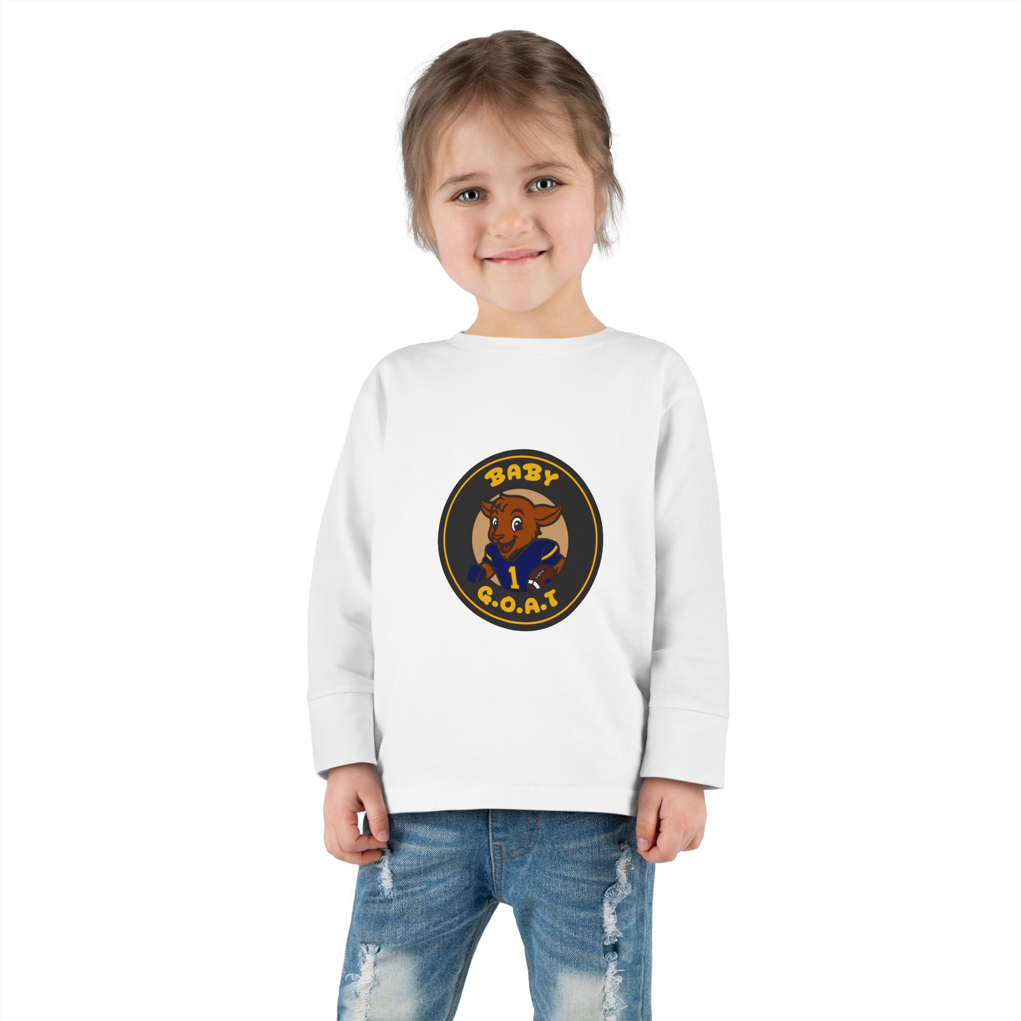 Davon The Touchdown Star Yello Background Baby G.O.A.T. Toddler Long Sleeve Tee — Cute Goat Athlete Graphic - Image 4