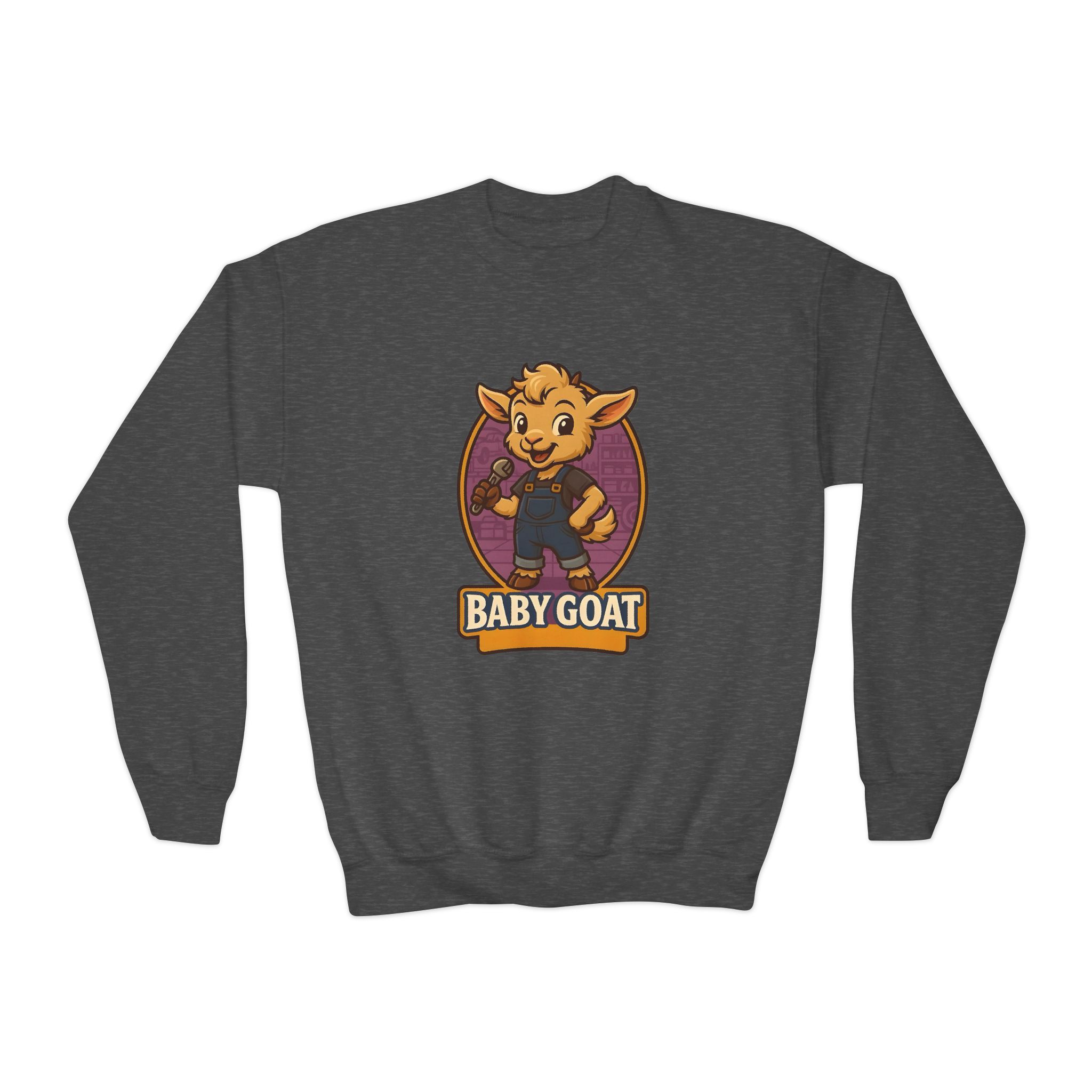 Youth Crewneck Sweatshirt - Cute 'Baby Goat' Cartoon Kids Pullover - Image 9