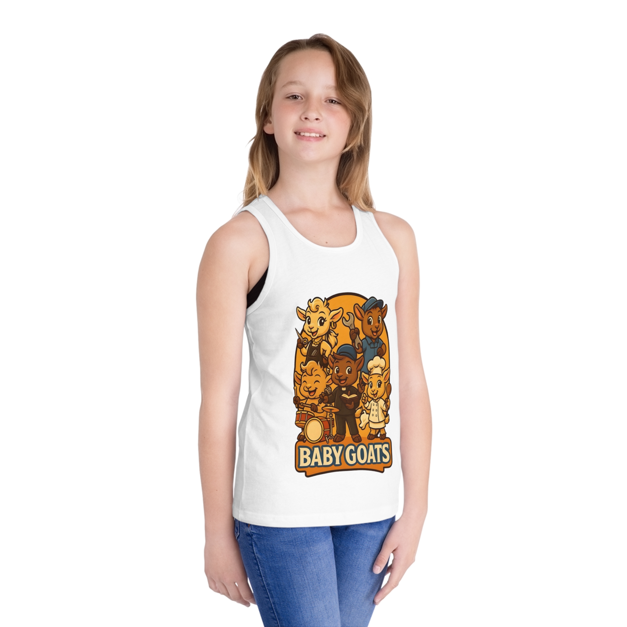Little Dreamers Kids Tank Top — Cute "Baby GOATS" Cartoon Band Graphic - Image 6